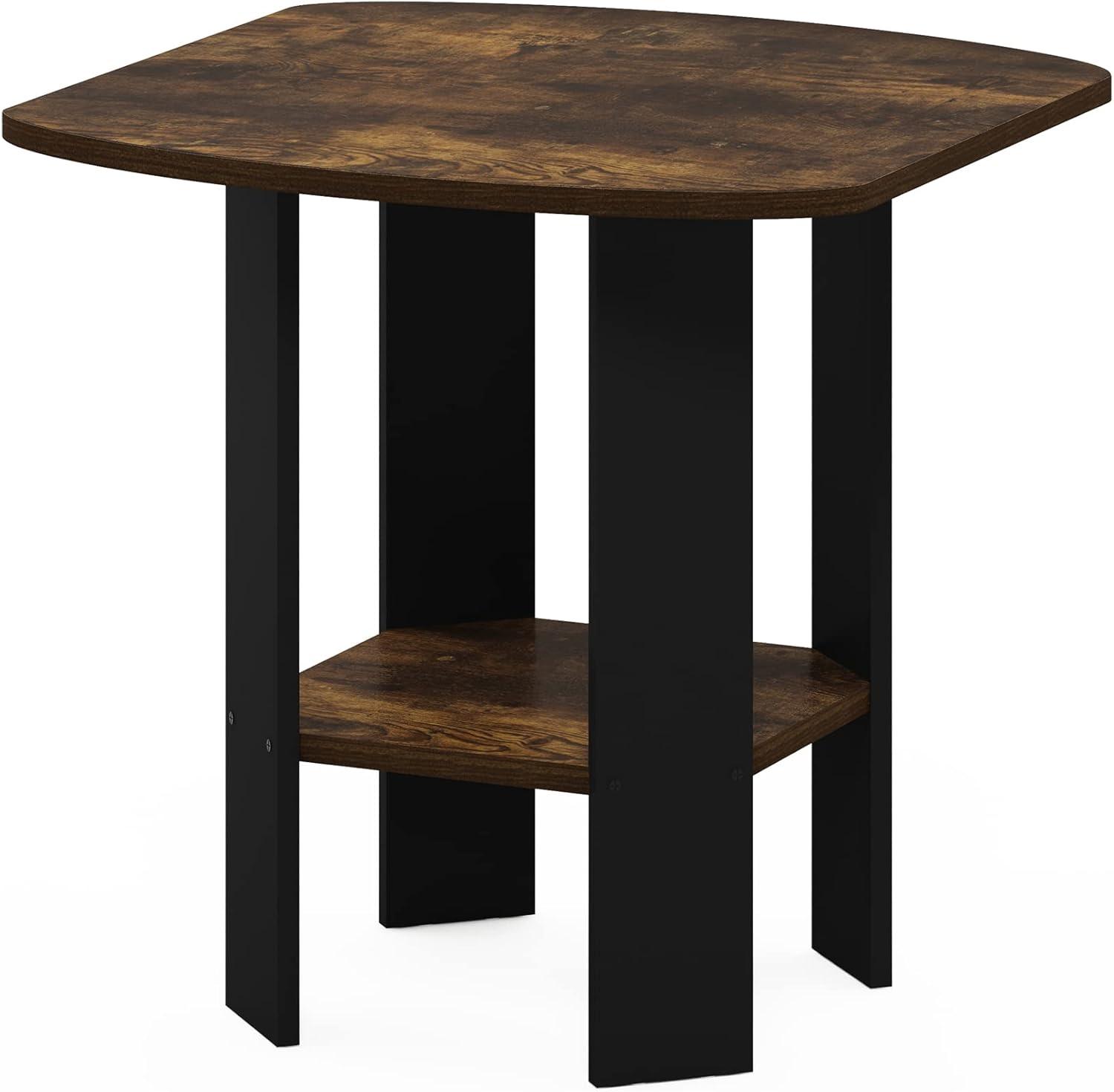 Furinno Industrial End Table Sofa Side Coffee Table with 2 Storage Shelf,Rustic Brown
