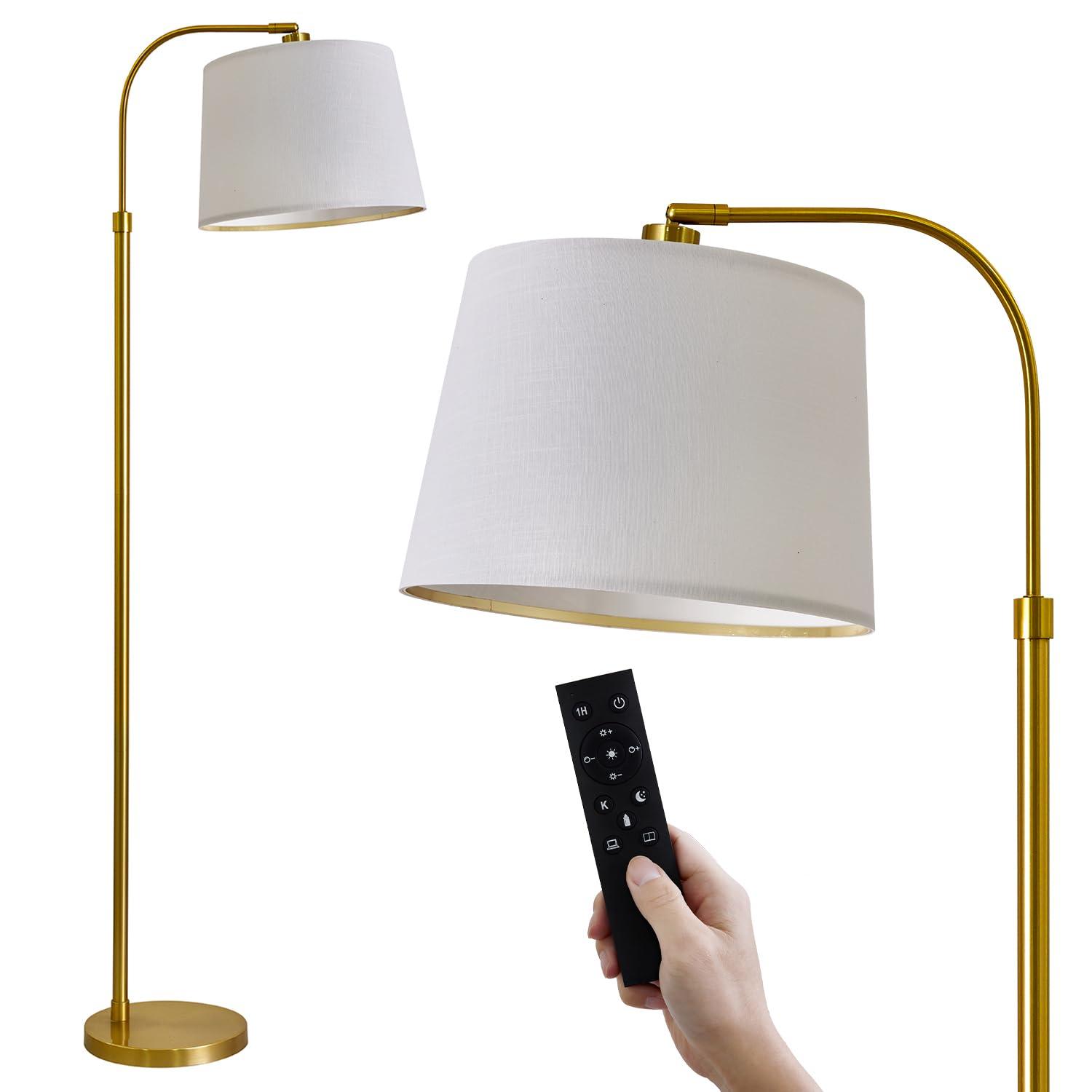 Oneach 62" Arc Floor Lamp for Living Rooms, Gold Tall Standing Lamps with Remote and Stepless Dimmable Bulb, Modern Reading Light for Bedrooms Corner Nursery Kid Office (Bulb Included)