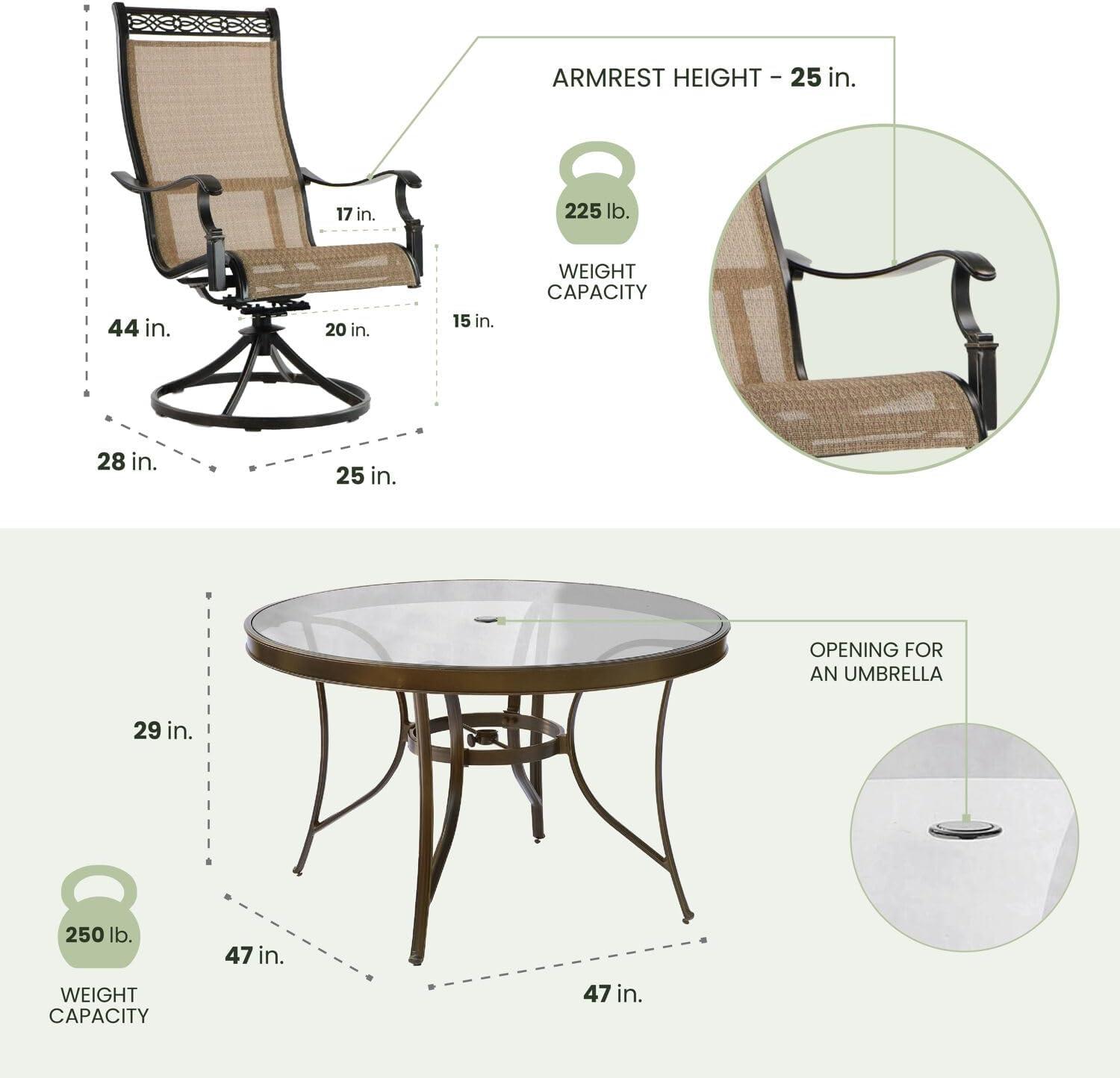 Hanover Monaco 5-Piece Aluminum Outdoor Patio Dining Set with Swivel Rockers and Table, Seats 4