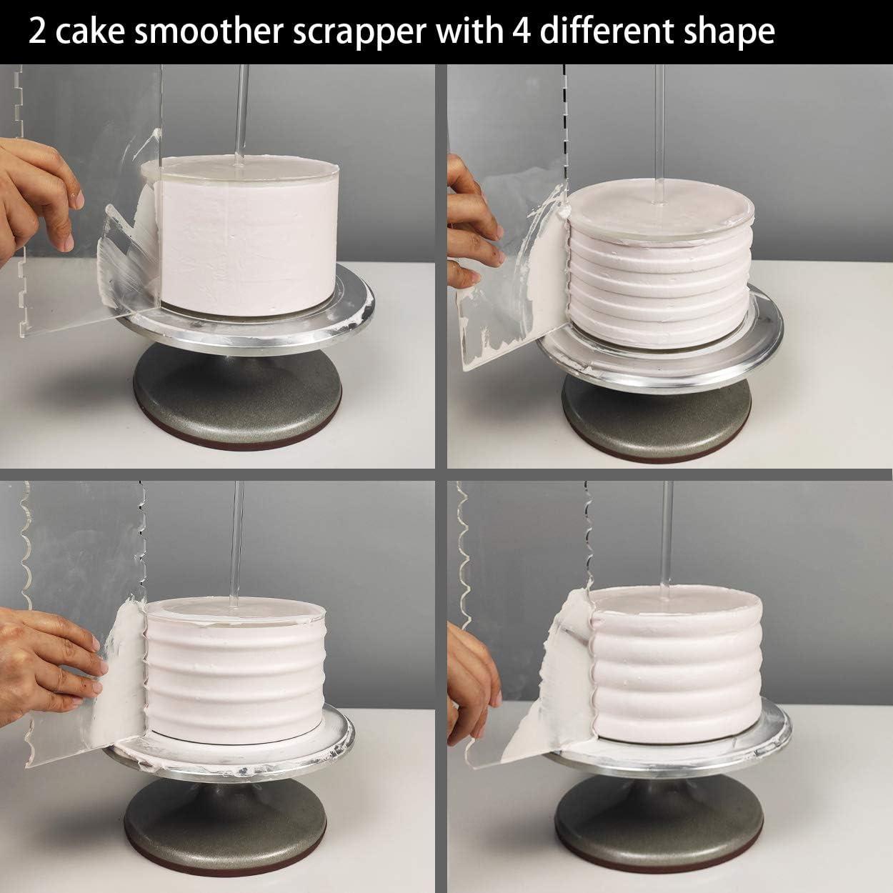 Acrylic Cake Discs Set - Round Buttercream Cake Decorating Tools with 6 Acrylic Discs(2 Each of 6.5”, 8.5”, 10.5"), 2 Icing Scraper and 3 Center Dowel - for Serving Bake Goods