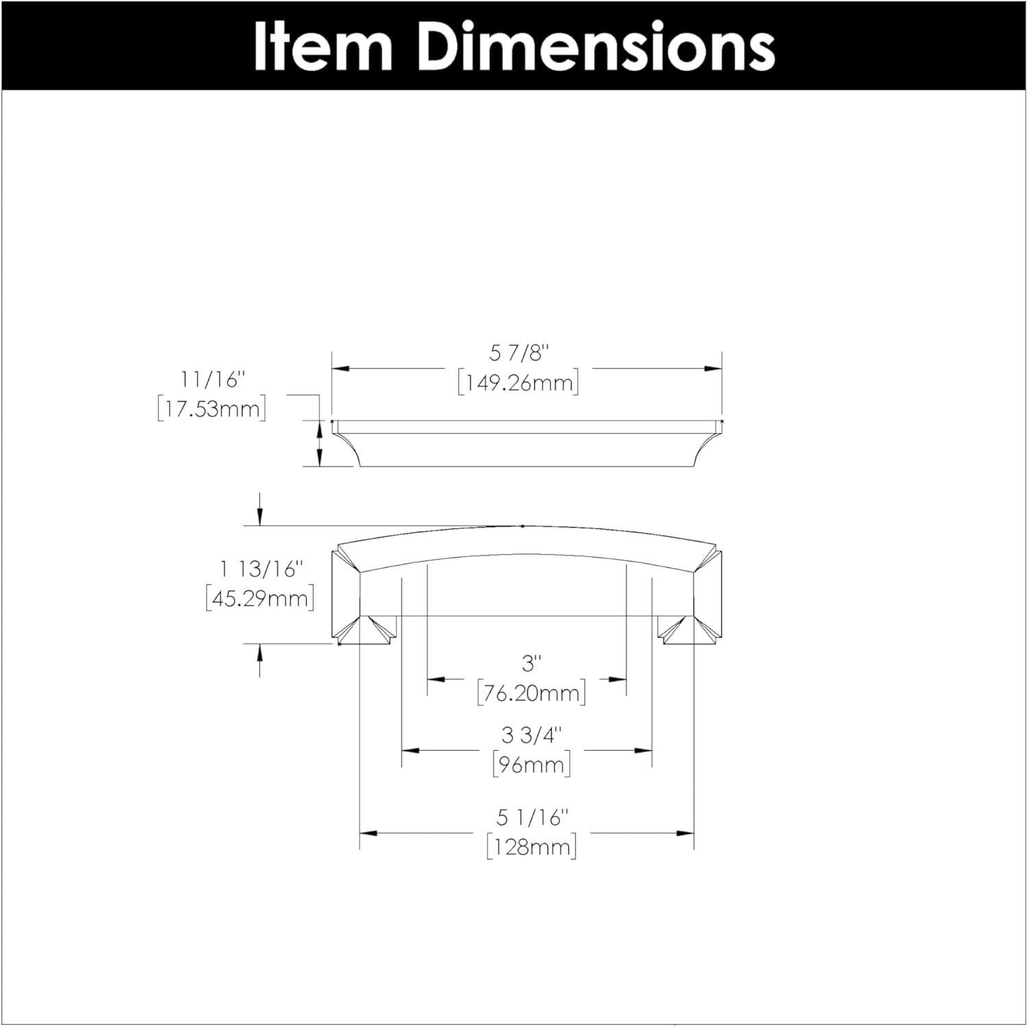 Bridges Kitchen Cabinet Handles, Solid Core Drawer Pulls for Cabinet Doors, 3", 3-3/4" & 5-1/16"