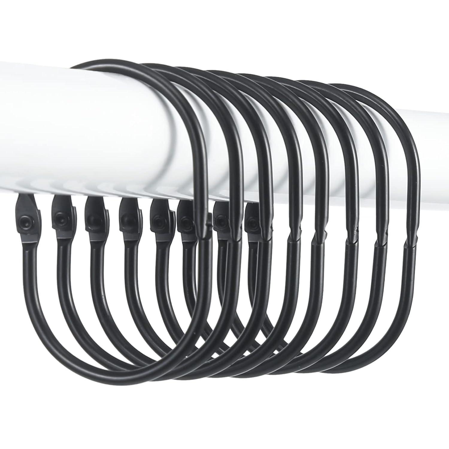 OUMIKEJI 12 Pcs Shower Curtain Hooks, Oval Snap Shower Rings For Curtain, Metal Black Shower Curtain Rings Rust Proof, Glide Smoothly Shower Hooks  (Black)