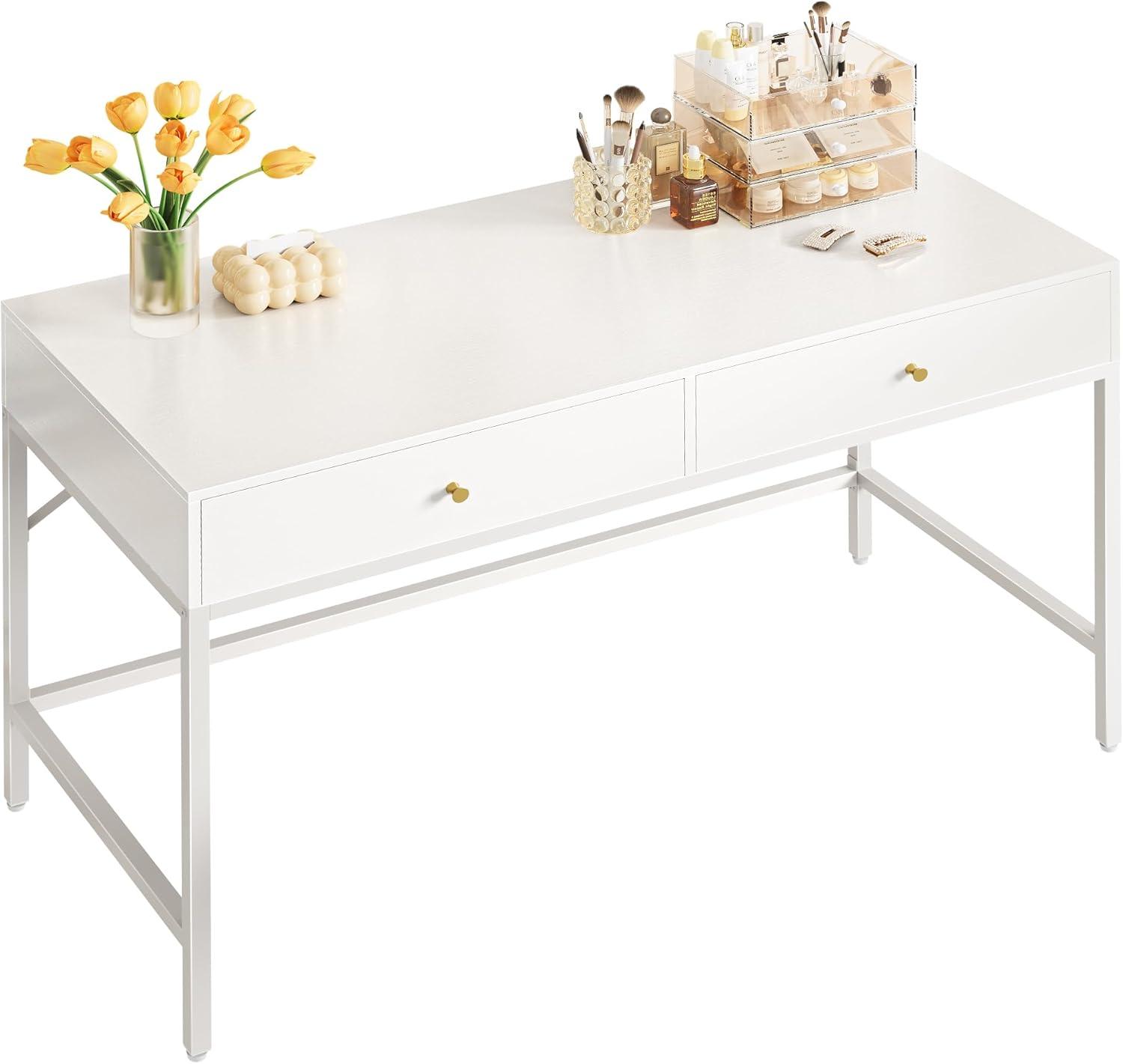 Tribesigns Modern Simple 47 inch Computer Desk with 2 Storage Drawers, Makeup Vanity Console Table, White