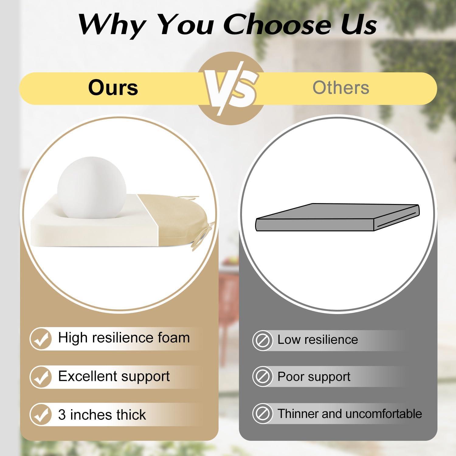 LOVTEX Outdoor Chair Cushions Set of 4, Waterproof Patio Chair Cushions with Ties, 18.5 x 16 x 3 inch, Khaki