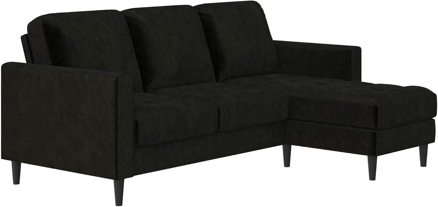 Strummer 81.63" Black Velvet Reversible Sectional Sofa with Ottoman