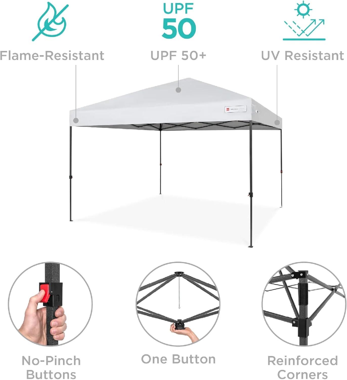 Best Choice Products 10x10ft Easy Setup Pop Up Canopy w/ 1-Button Setup, Wheeled Case, 4 Weight Bags