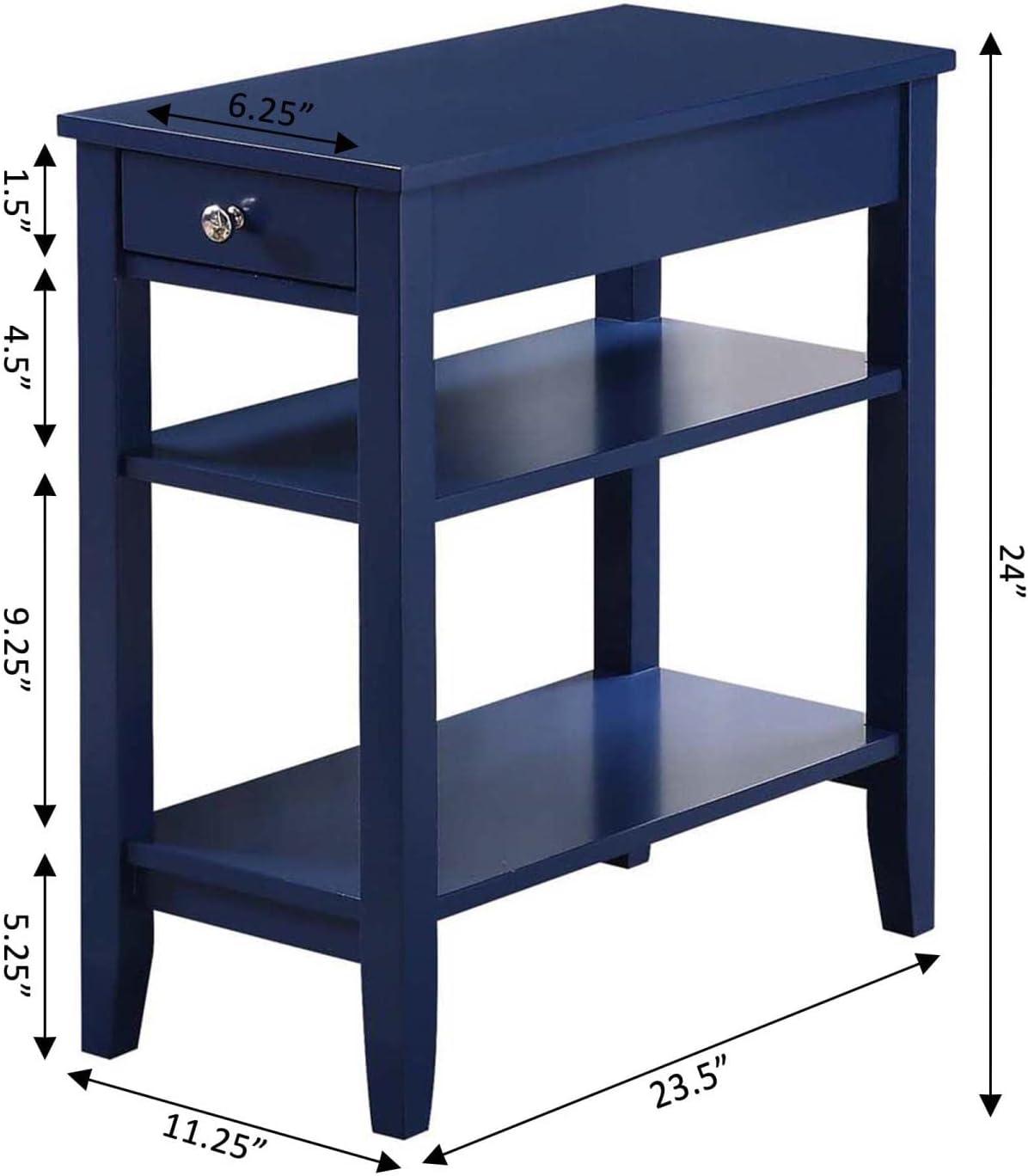 Convenience Concepts American Heritage 1 Drawer Chairside End Table with Shelves, Cobalt Blue