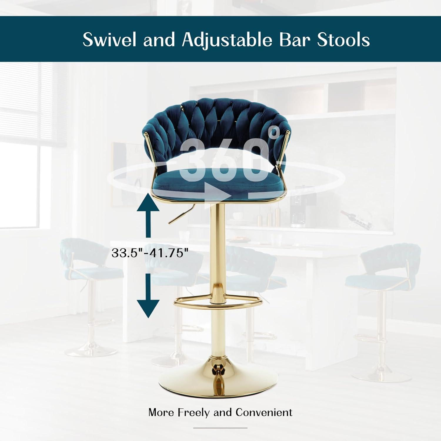 Modern Velvet Adjustable Swivel Bar Stools Set of 2 Orange