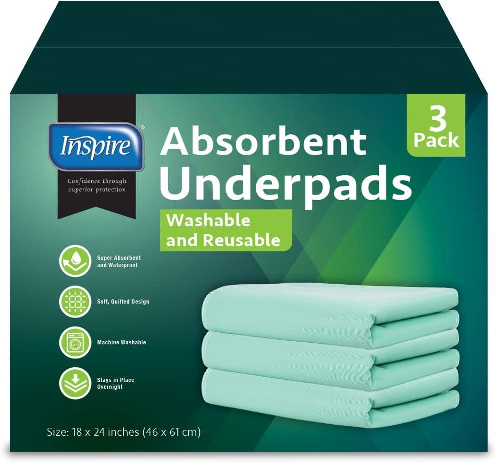 Inspire Washable and Reusable Incontinence Chair Pads | 3 Pack Chucks Pads (18 X 24)