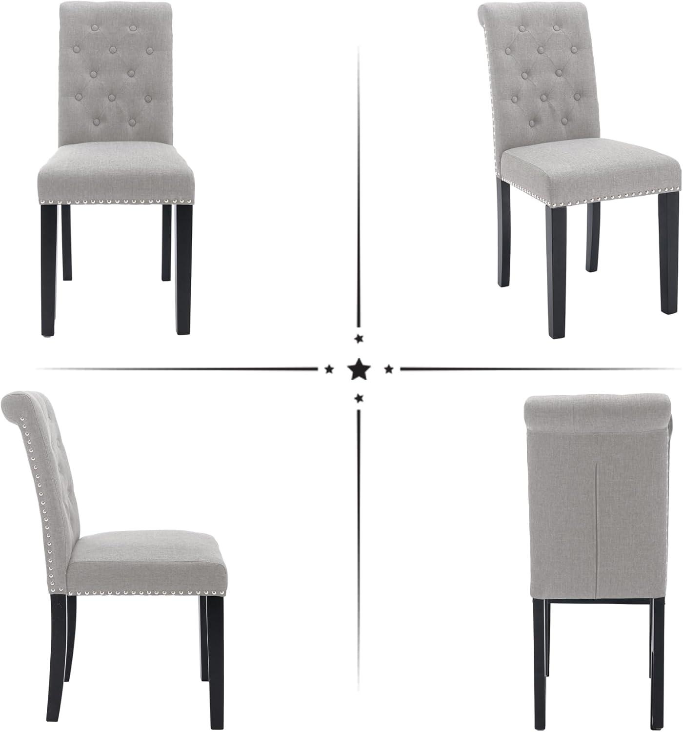 Gray Upholstered Tufted Dining Chairs with Wood Legs, Set of 4