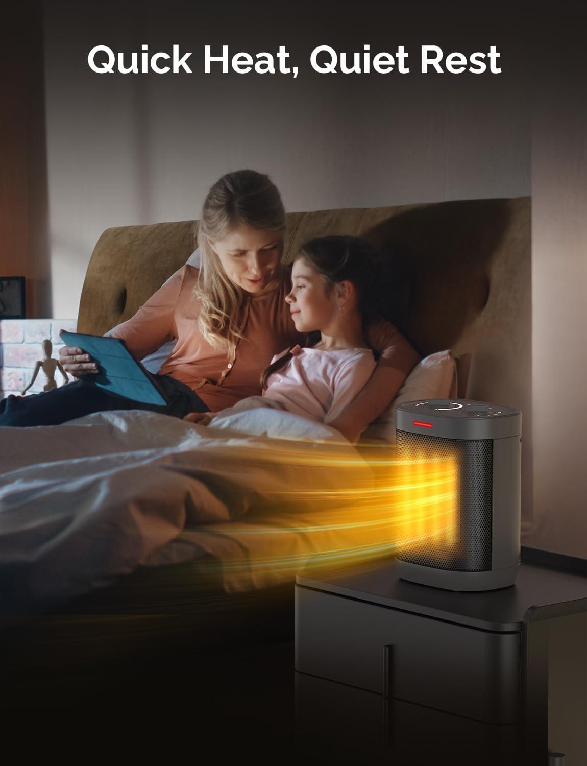 1500W Space Heaters for Indoor Use, Portable PTC Ceramic Space Heater, Small Space Heater with Thermostat, Three Modes, Overheat and Tip-Over Protection for Office Home