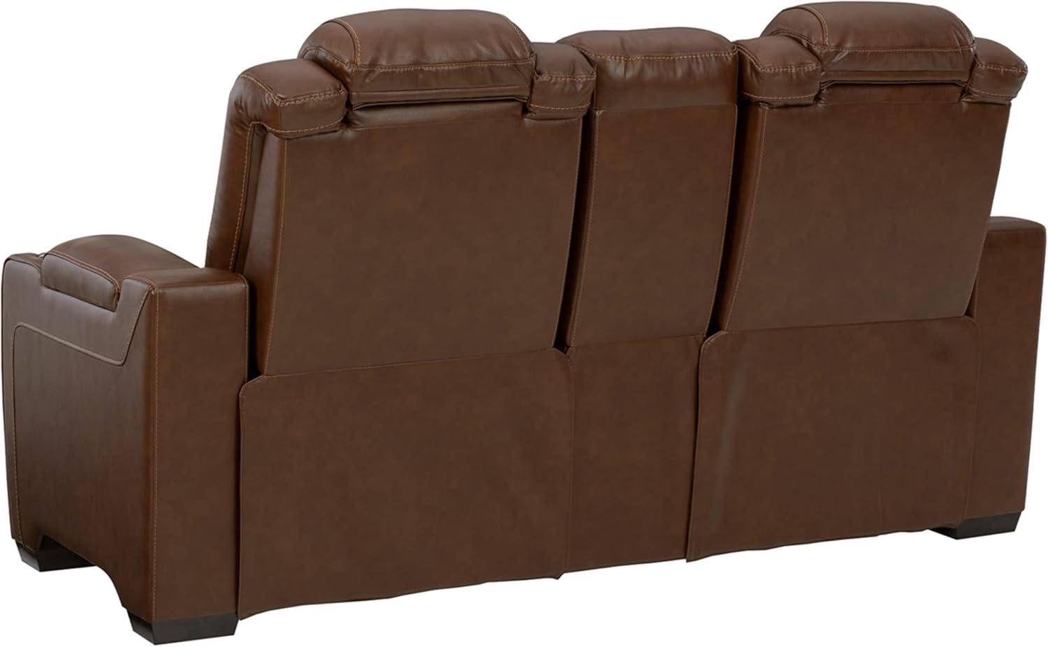 Ashley Furniture Backtrack Leather Power Reclining Loveseat in Chocolate