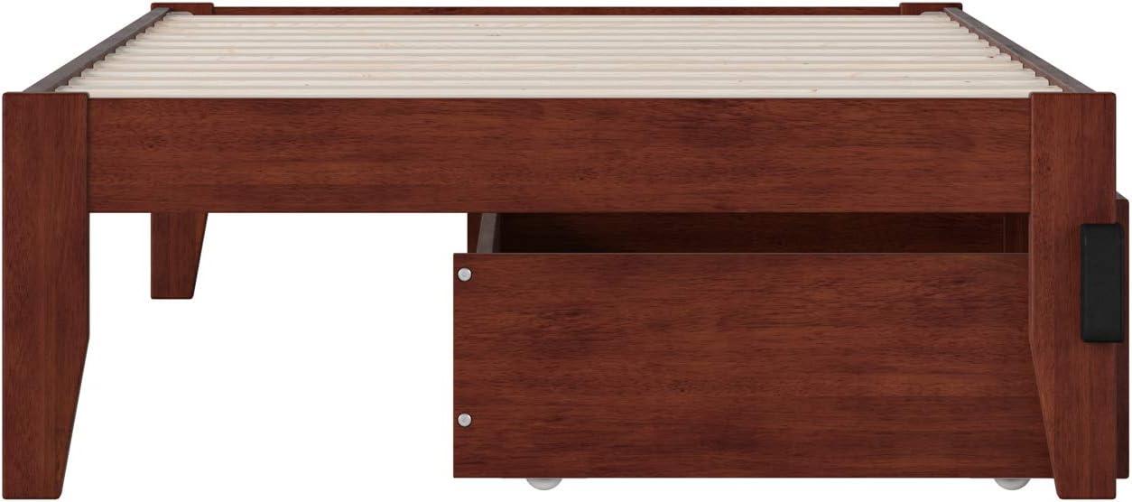 Symmetrical Colorado Twin Bed with USB Charger and Storage Drawers, Walnut