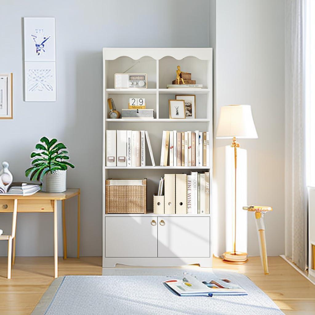 TROPOW 63 Inches Tall Storage Cabinet,5-Tier Bookcase,Wooden Bookshelf Storage Organizer,Freestanding Display Storage Cabinet,Bookcase and Bookshelf for Home Office, Living Room,Bedroom,White