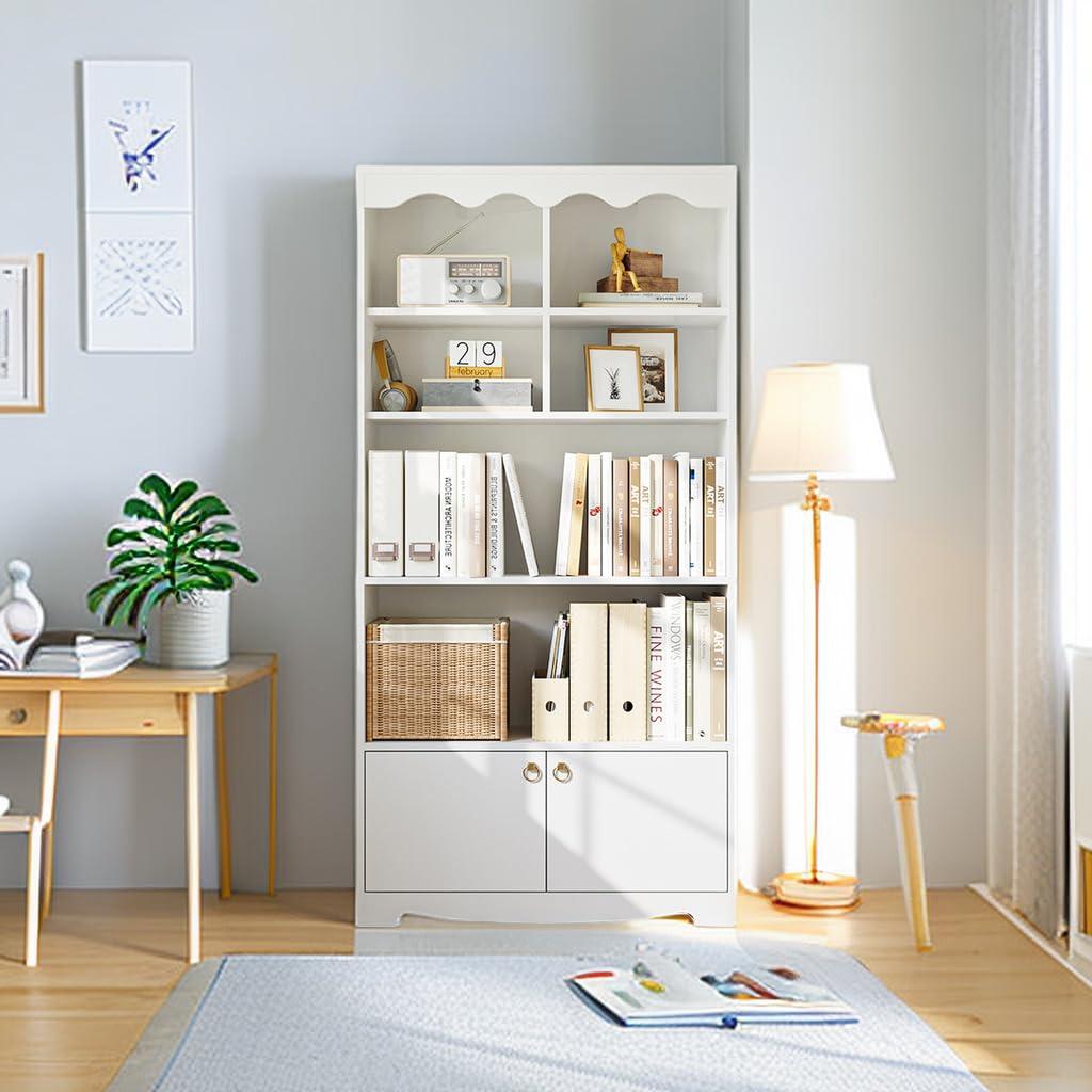 TROPOW 63 Inches Tall Storage Cabinet,5-Tier Bookcase,Wooden Bookshelf Storage Organizer,Freestanding Display Storage Cabinet,Bookcase and Bookshelf for Home Office, Living Room,Bedroom,White