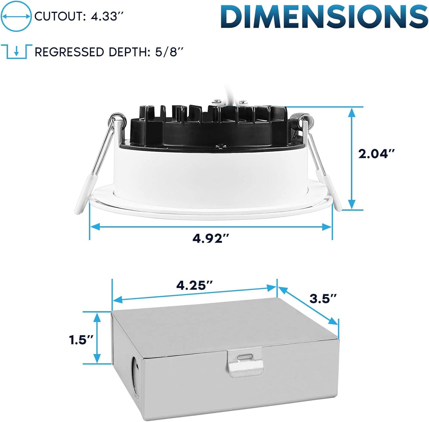 Luxrite 4 Inch LED Recessed Ceiling Light J-Box 15W 5 Color Selectable 1300LM Dimmable Wet Rated IC Rated ETL Listed