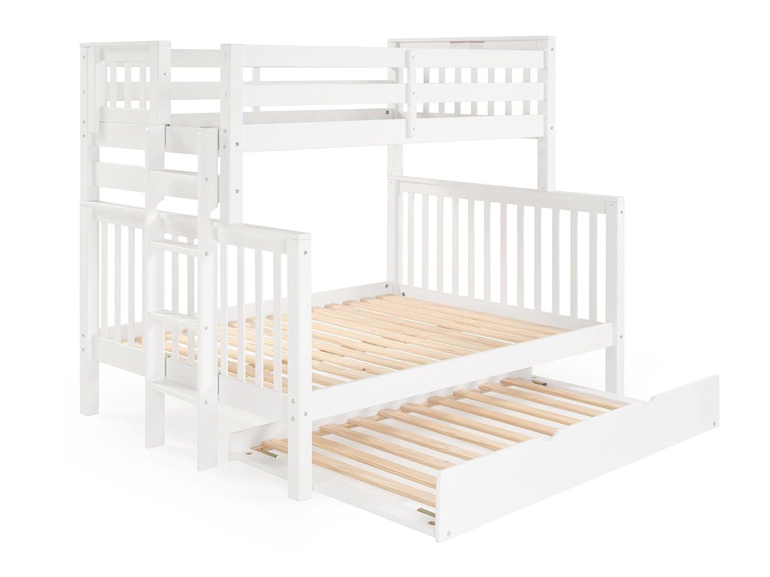 Bedz King Bunk Beds Twin over Full Mission Style with End Ladder and a Twin Trundle, White
