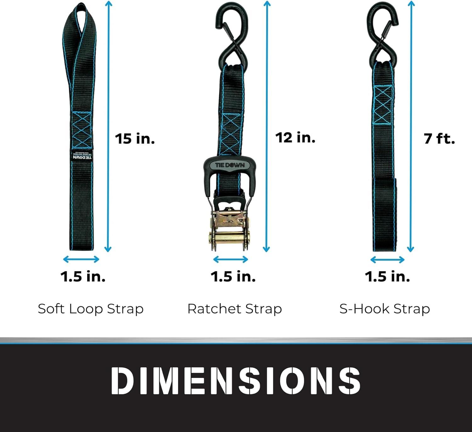 Tie Down 1.5 inch x 8 ft Black Heavy Duty Ratchet Strap, 2-Pack Kit - 5208 lbs. Breaking Load Limit