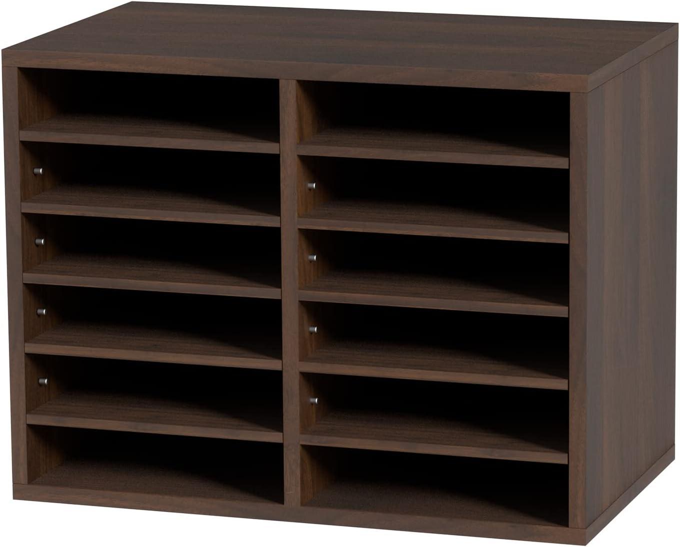 Brown MDF 12-Compartment Adjustable Literature Organizer