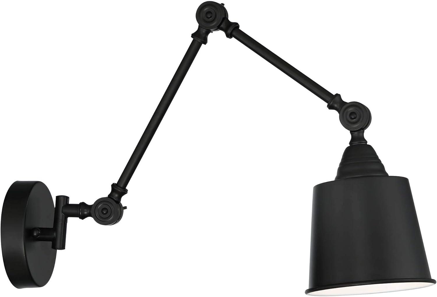 360 Lighting Mendes Modern Industrial Swing Arm Wall Lamp Black Hardwired Light Fixture Adjustable Metal Shade for Bedroom Bedside Reading Living Room