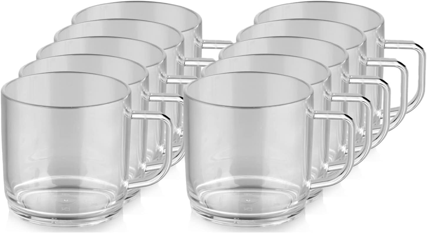 Clear Polycarbonate 10 Oz Microwave Safe Mugs, Set of 10