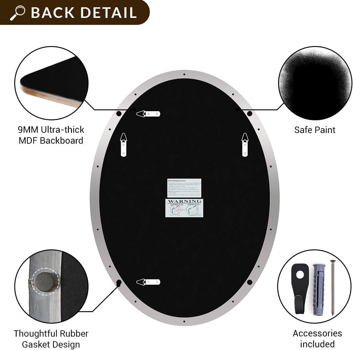 ANDY STAR Oval Bathroom Mirror, 24" x 36" Chrome Stainless Steel Metal Frame Vanity Mirror for Over Sink with Adjustable Tilting Design, Pivoting Mirror for Modern Wall Decor