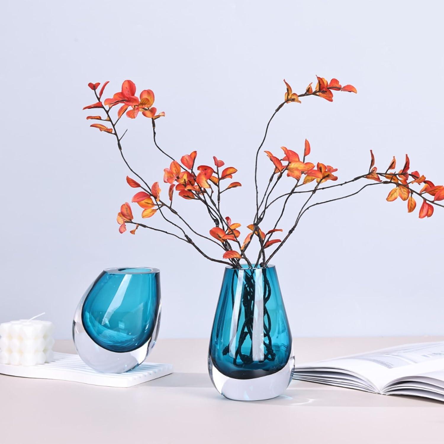 Hand Blown Blue Glass Bud Vase for Table