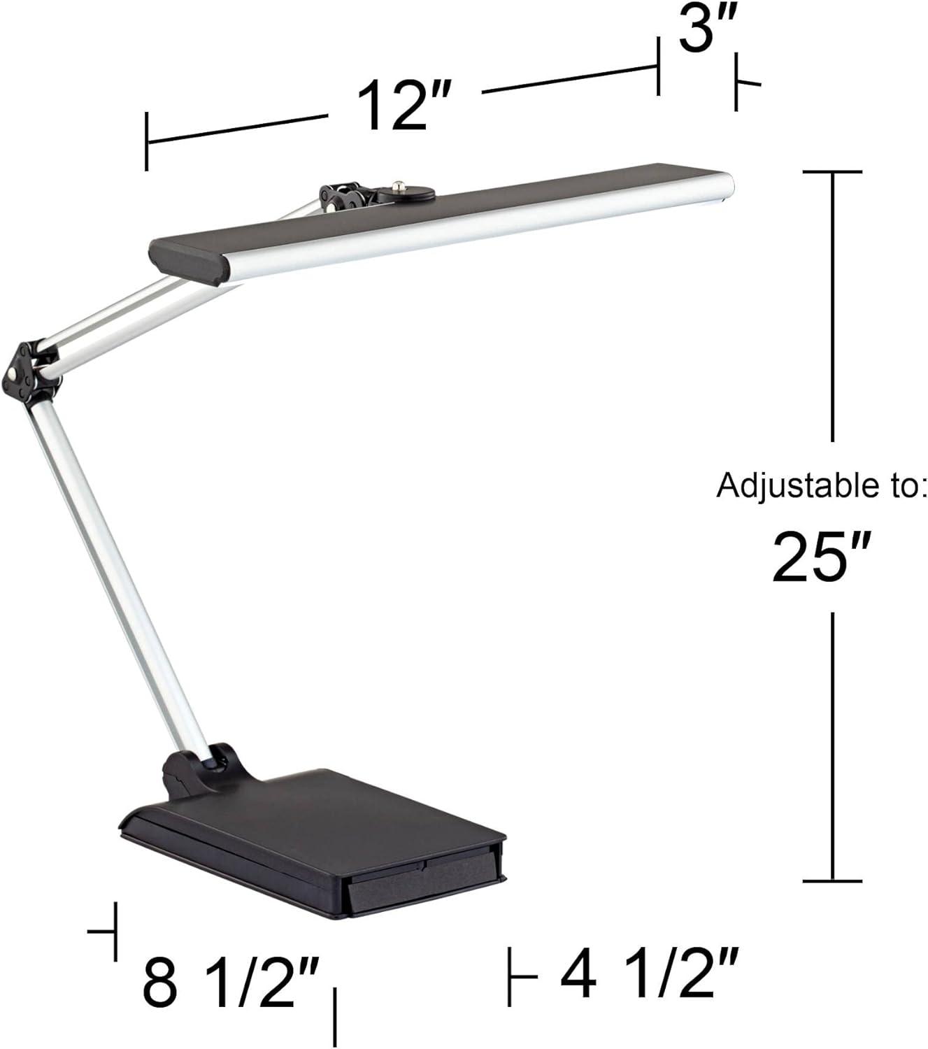 360 Lighting Flynn Modern Desk Lamp 25" High Metallic Black Silver with USB Charging Port Phone Cradle Adjustable Swivel LED for Living Room Office