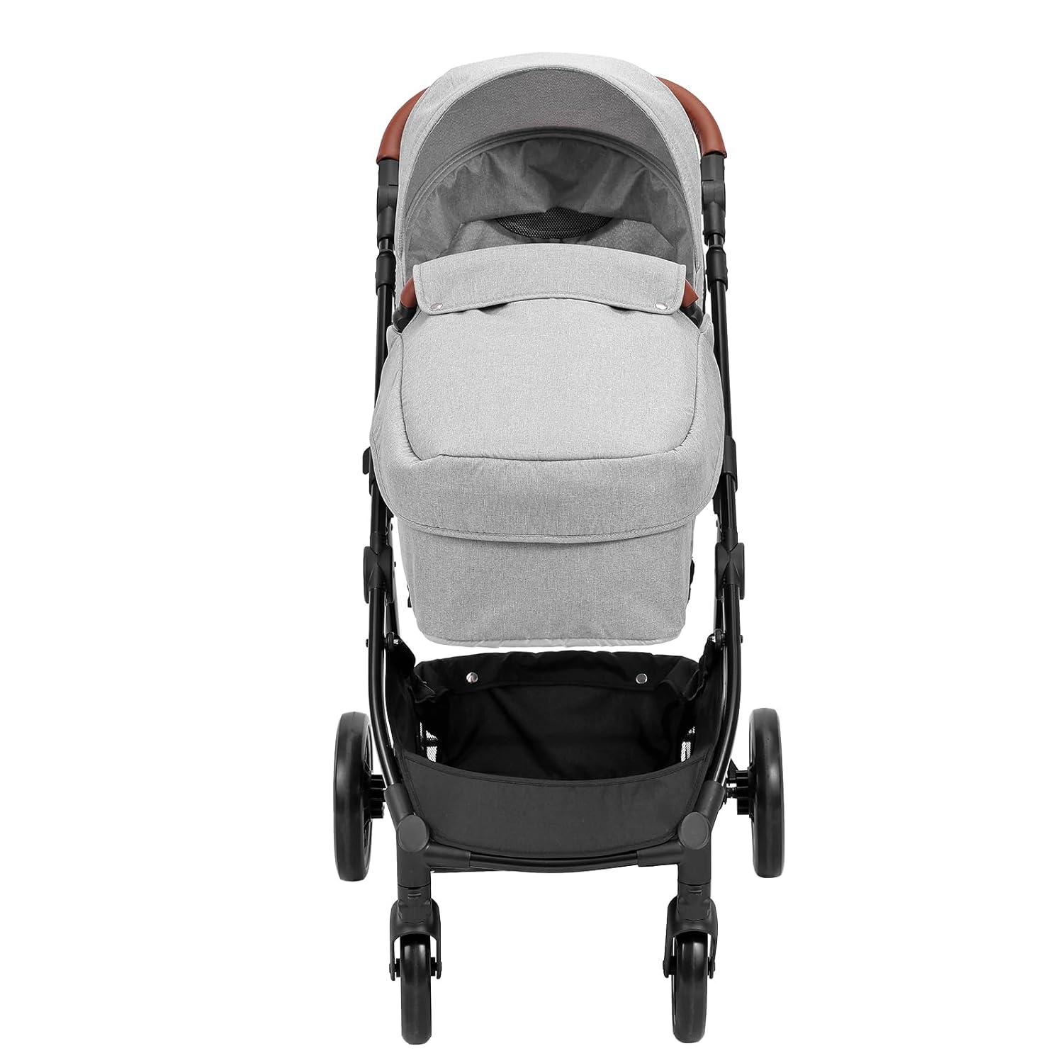 Light Gray All-Terrain Steel Bassinet Baby Stroller