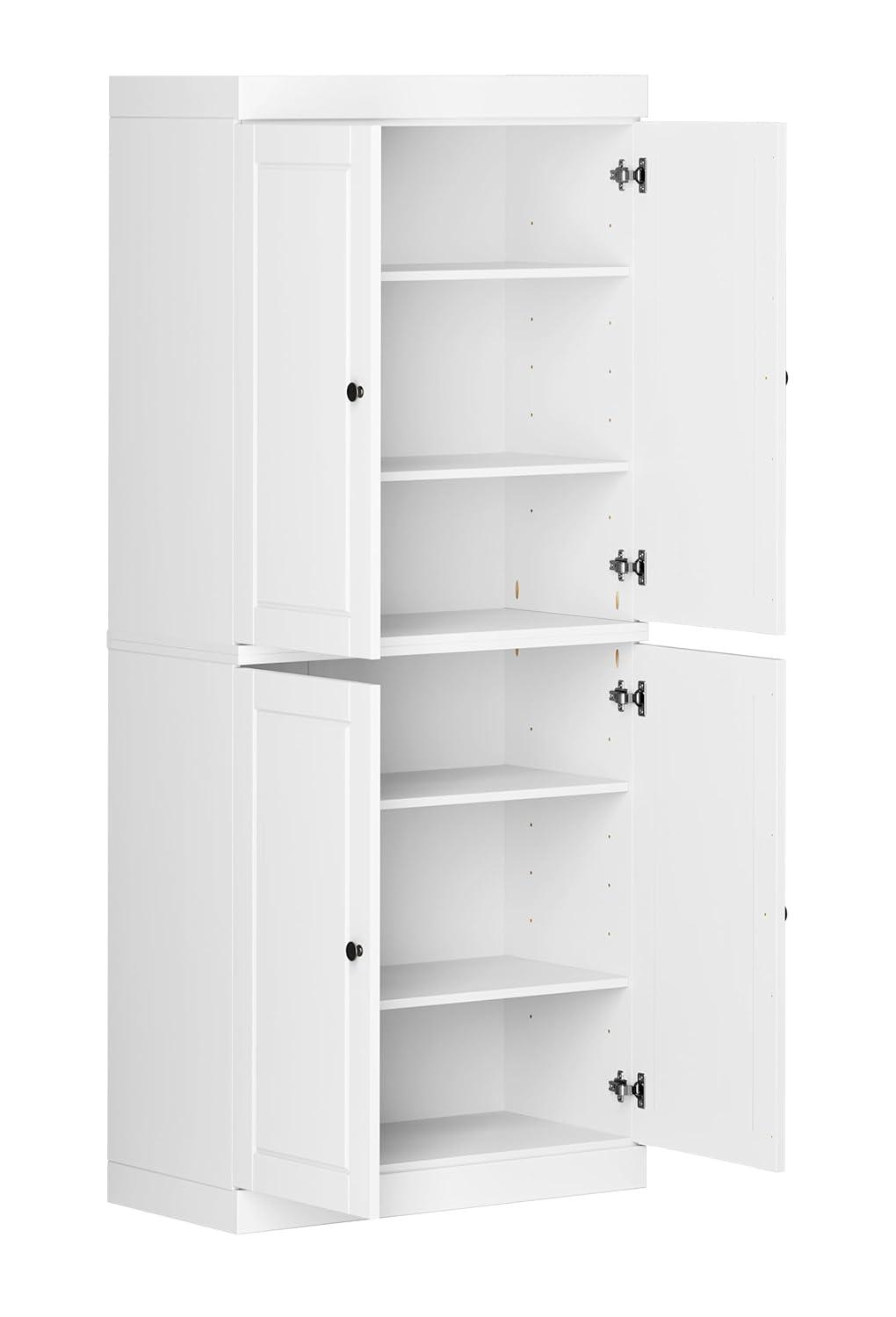 Palace Imports 100% Solid Wood Kitchen Pantry Storage Cabinet with Doors and Adjustable Shelves, White