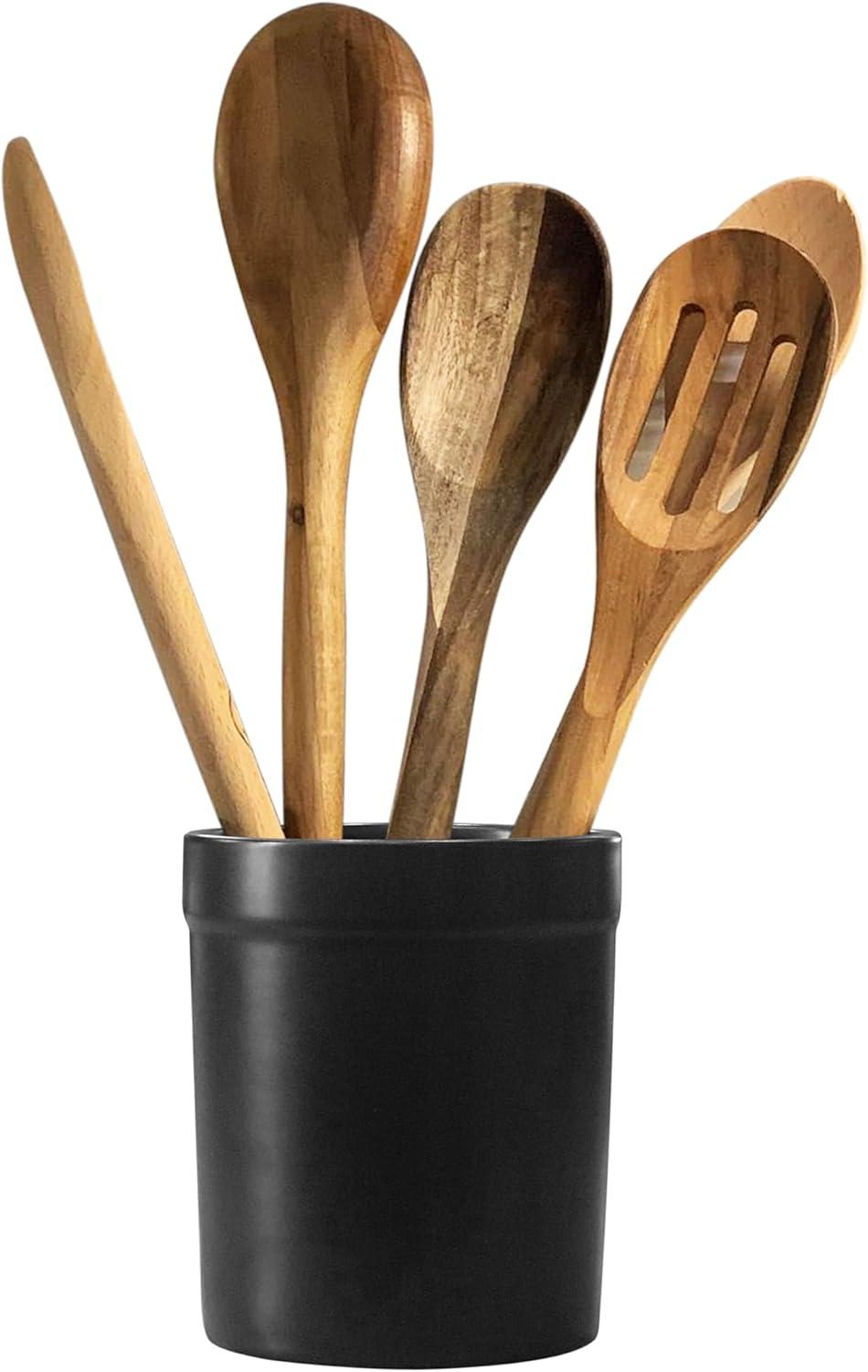 Fox Run Ceramic Kitchen Tool Holder, Black, 4.75" x 4.75" x 5.75"