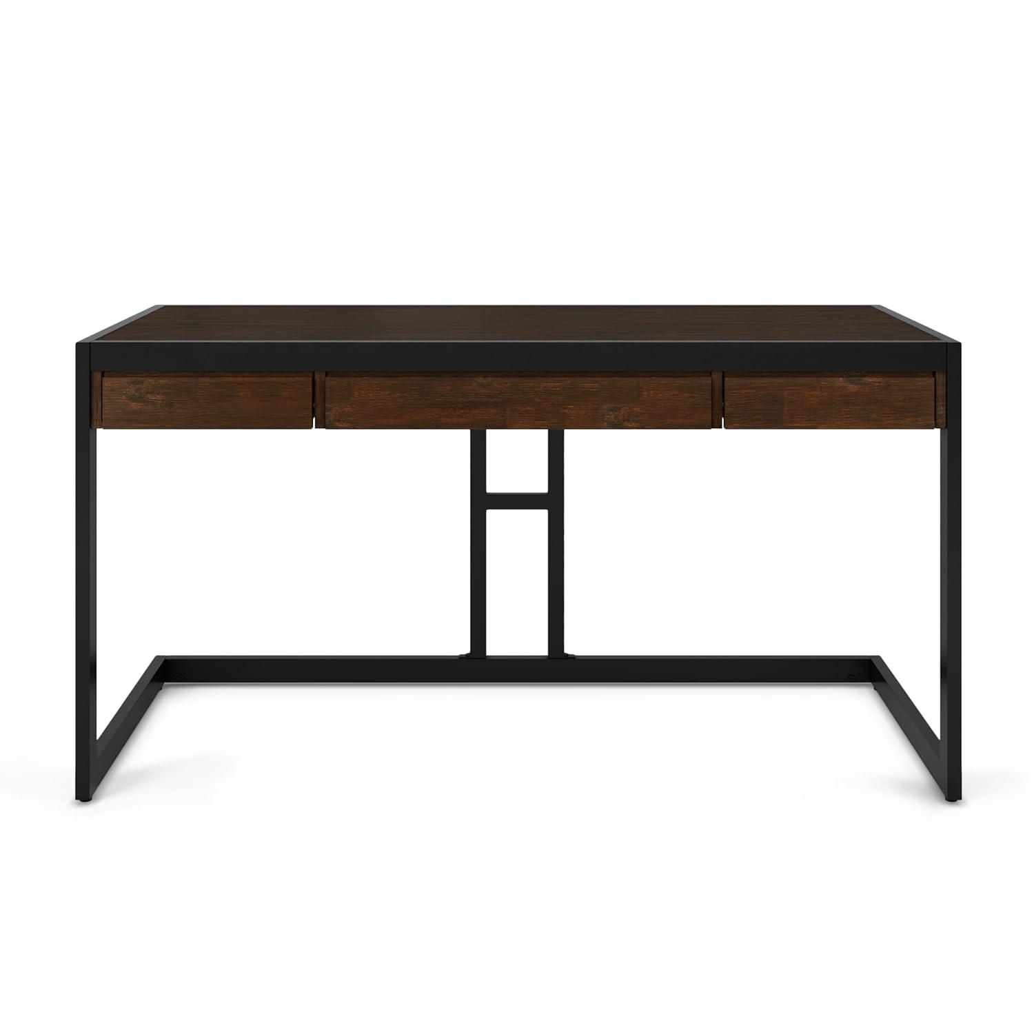 Simpli Home Erina 48"W Solid Acacia Wood Small Desk, Industrial Style with Keyboard Tray and 2 Drawers