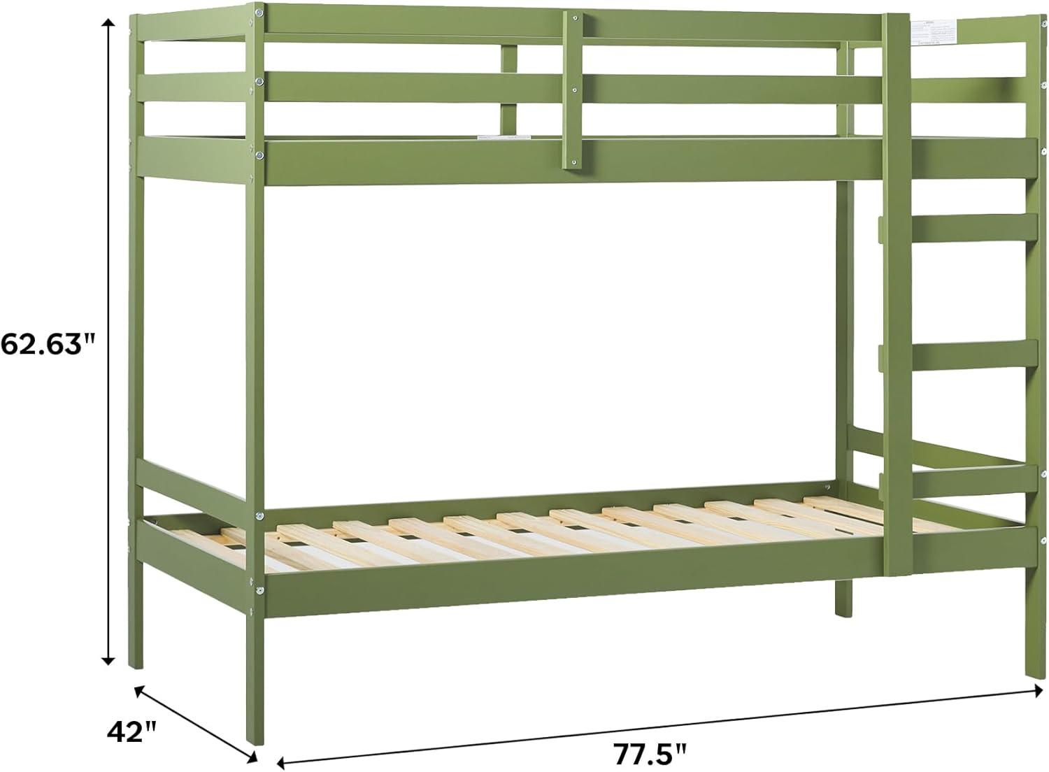 Walker Edison Modern Solid Wood Twin over Twin Bunkbed, Olive Green