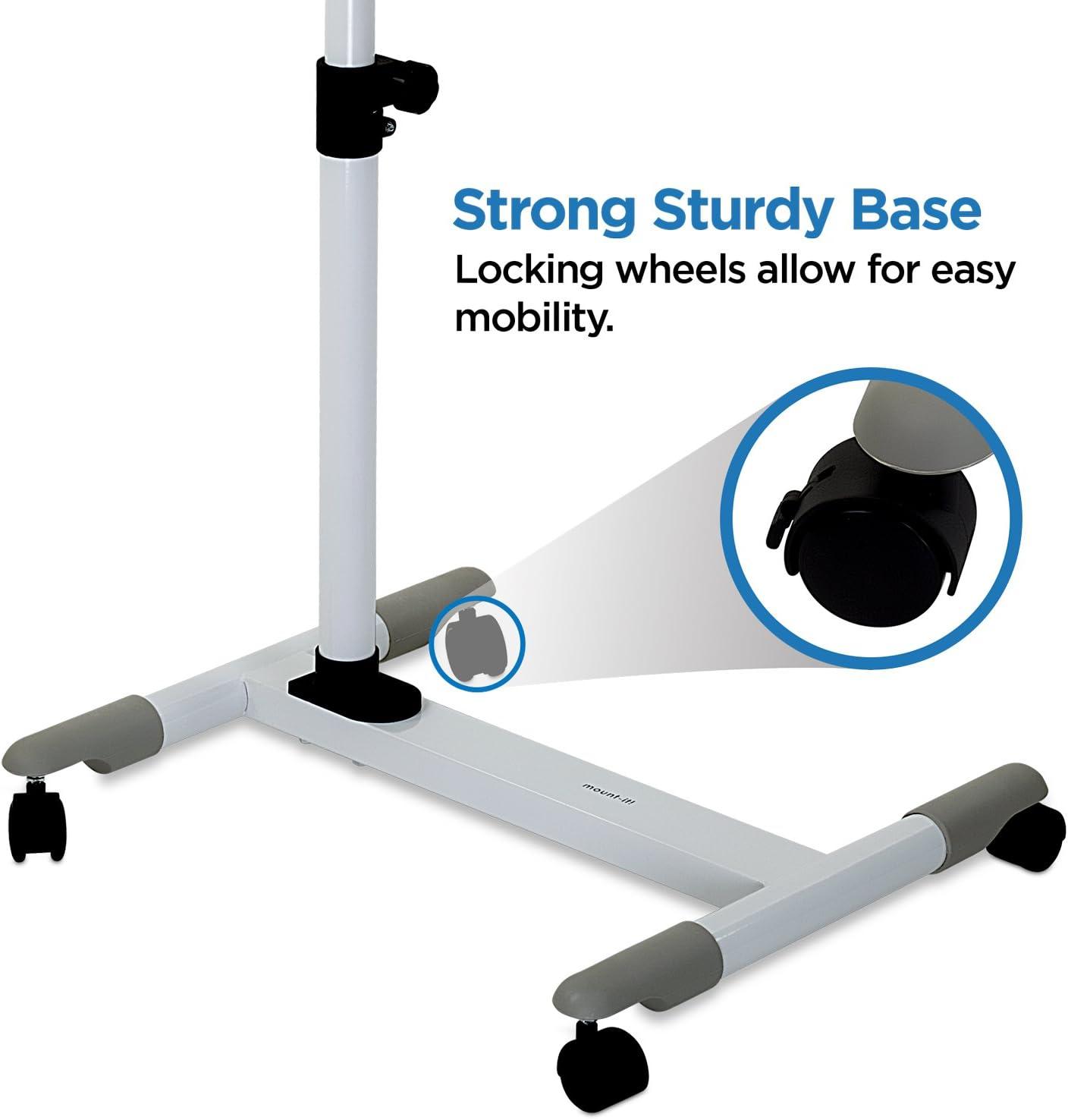 Mount-It! Rolling Mobile Standing Desk - Small Rolling Desk for Laptop, Over Bed Hospital Medical Tray, Projector Stand, Mobile Music Stand, Height Adjustable Tilting Wood with Lockable Wheels