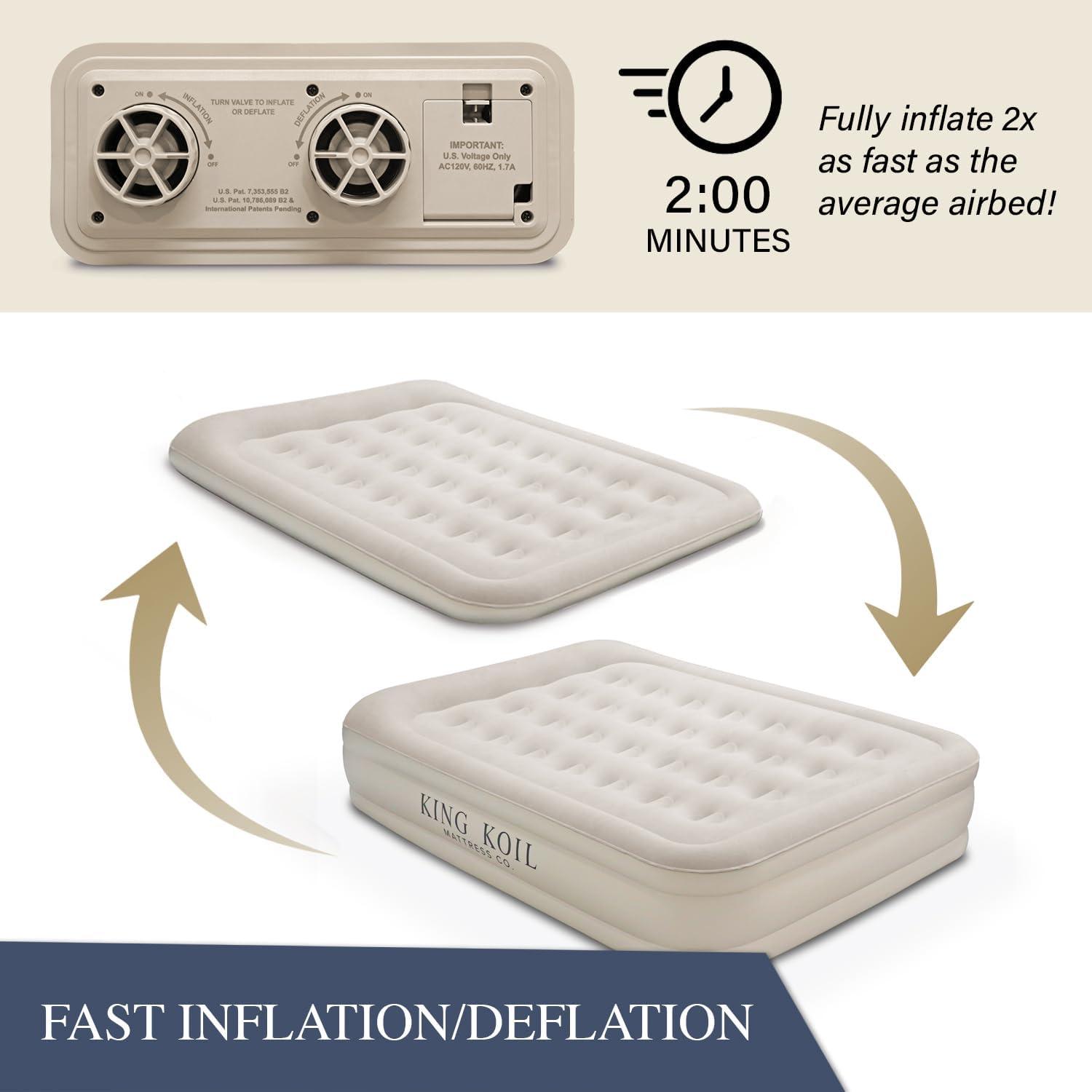 King Koil Beige King Size Raised Air Mattress with Built-in Pump