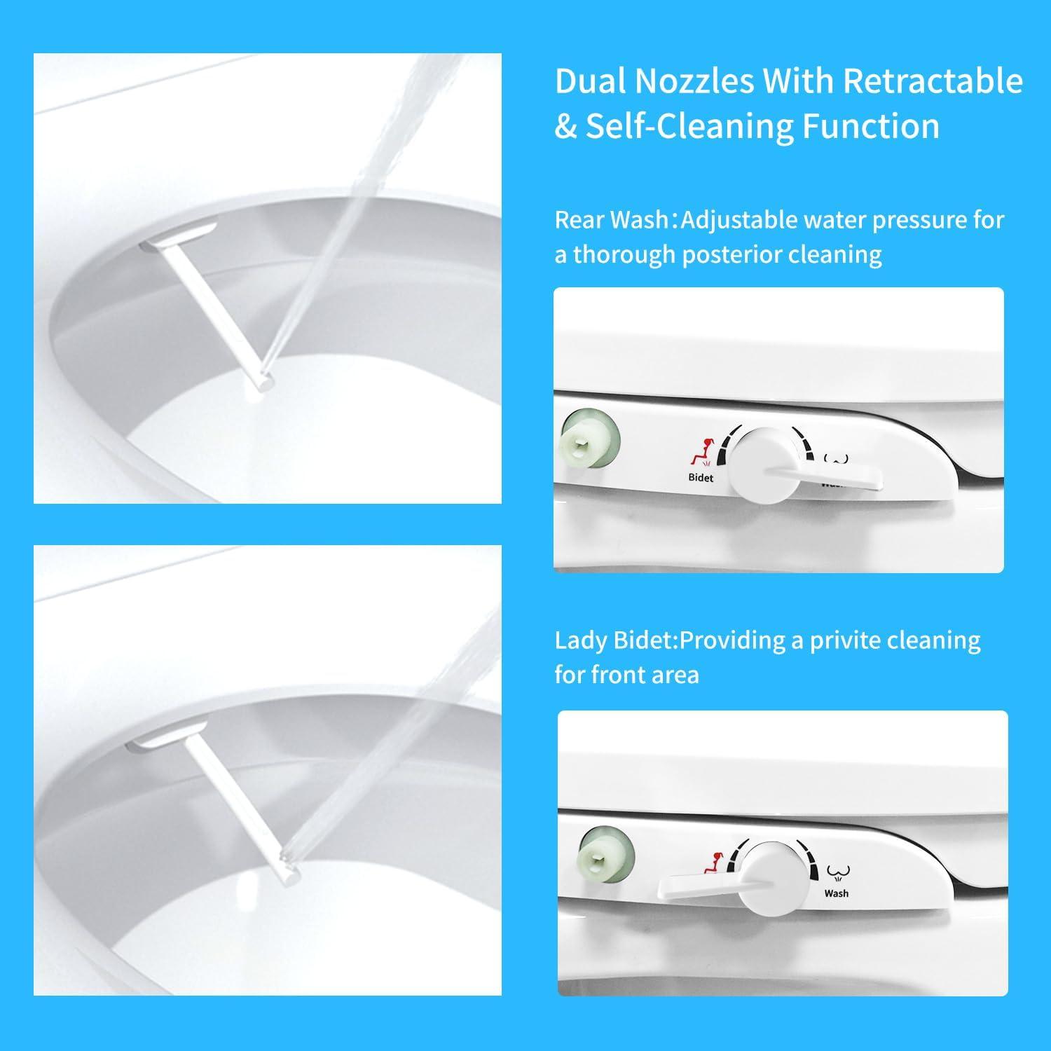 Slim White Non-Electric Plastic Bidet Seat for Elongated Toilets