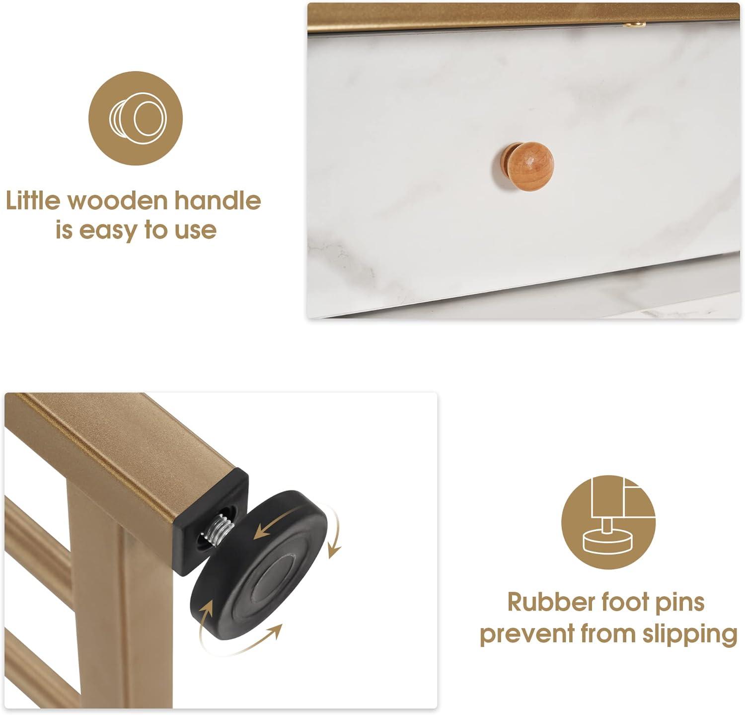 BarberPub Makeup Vanity Desk with Storage, Manicure Table with Metal Frame, Faux Marble Top