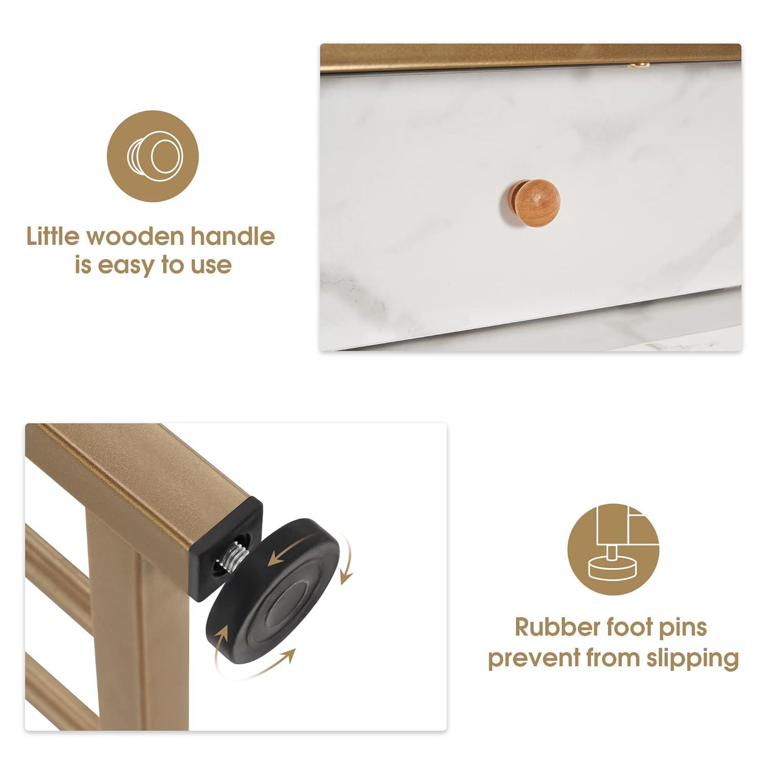 BarberPub Makeup Vanity Desk with Storage, Manicure Table with Metal Frame, Faux Marble Top