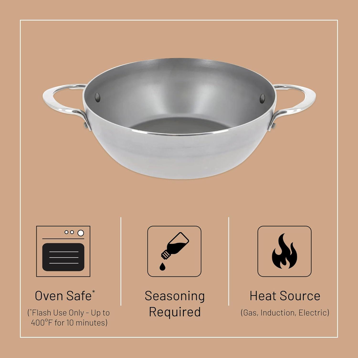 12.5" Silver Carbon Steel Non-Stick Fry Pan with Dual Handles