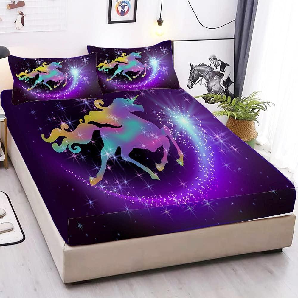 Queen 3-Piece Multicolor Microfiber Unicorn Bedding Set