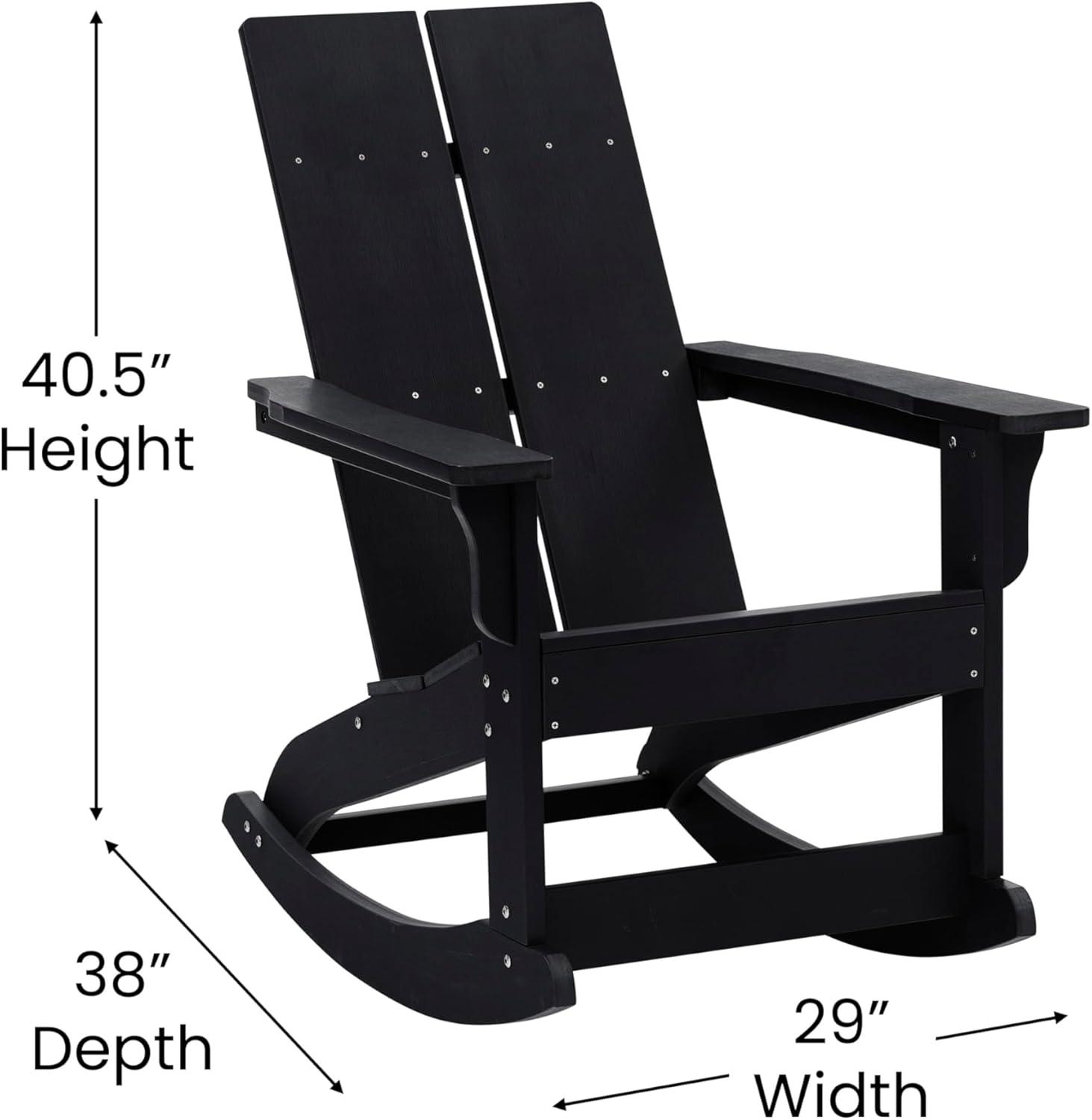 Emma + Oliver Black Poly Resin Adirondack Rocking Chair with Arms