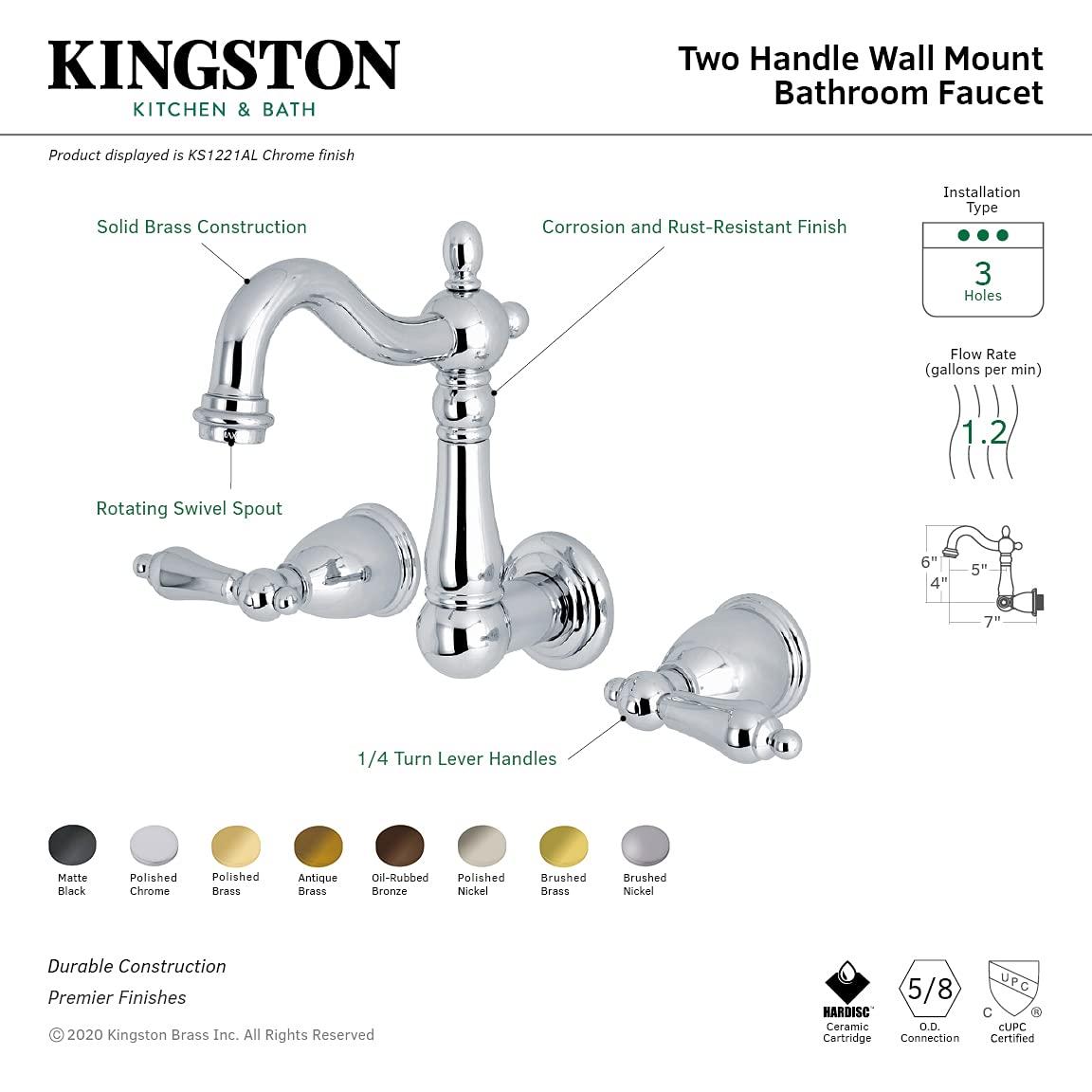 Kingston Brass Heritage Two-Handle 3-Hole Wall Mount Bathroom Faucet