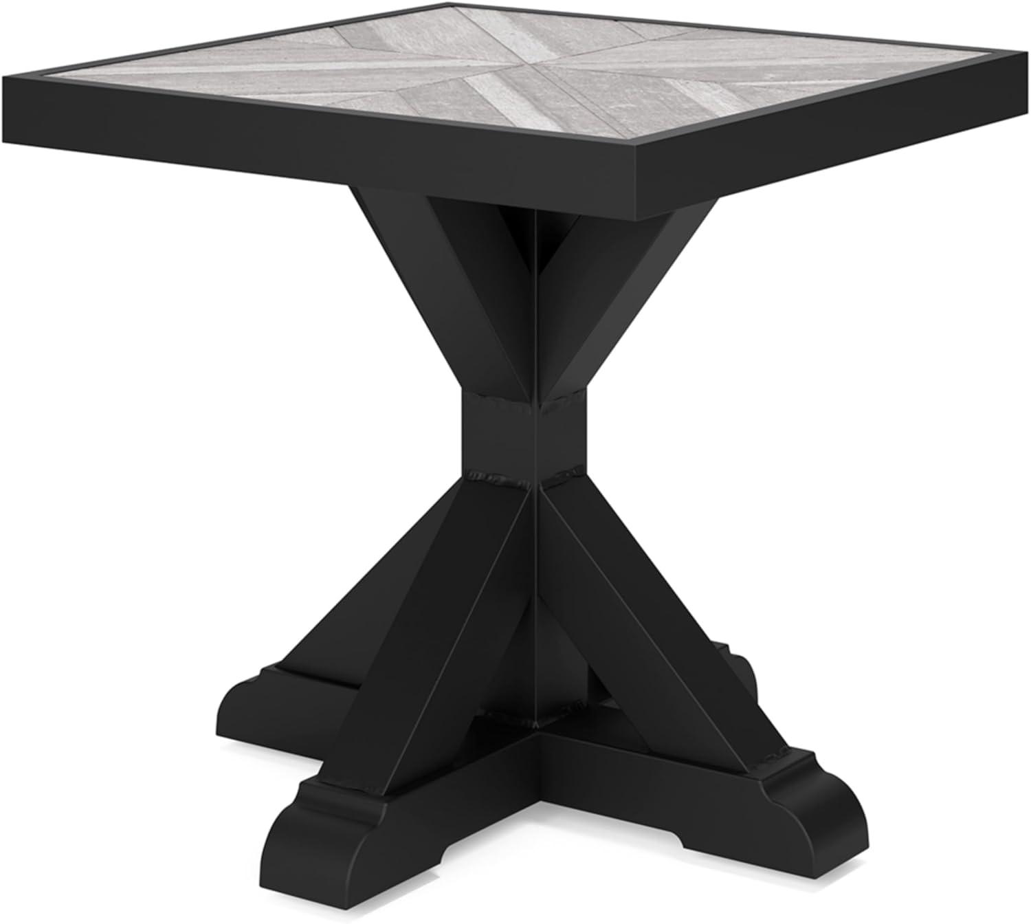 Signature Design by Ashley Beachcroft Farmhouse Outdoor End Table, Black/Light Gray