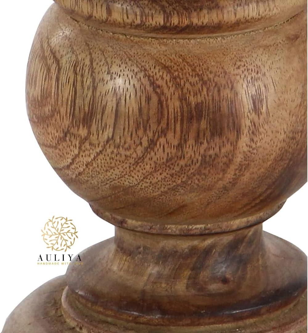 AULIYA Wooden Candle Holders Pillar Candles Holder Rustic Wood Stand Decorative Polish Candlestick Set of 3 for Home Decor - 6" 8" 10" Silver