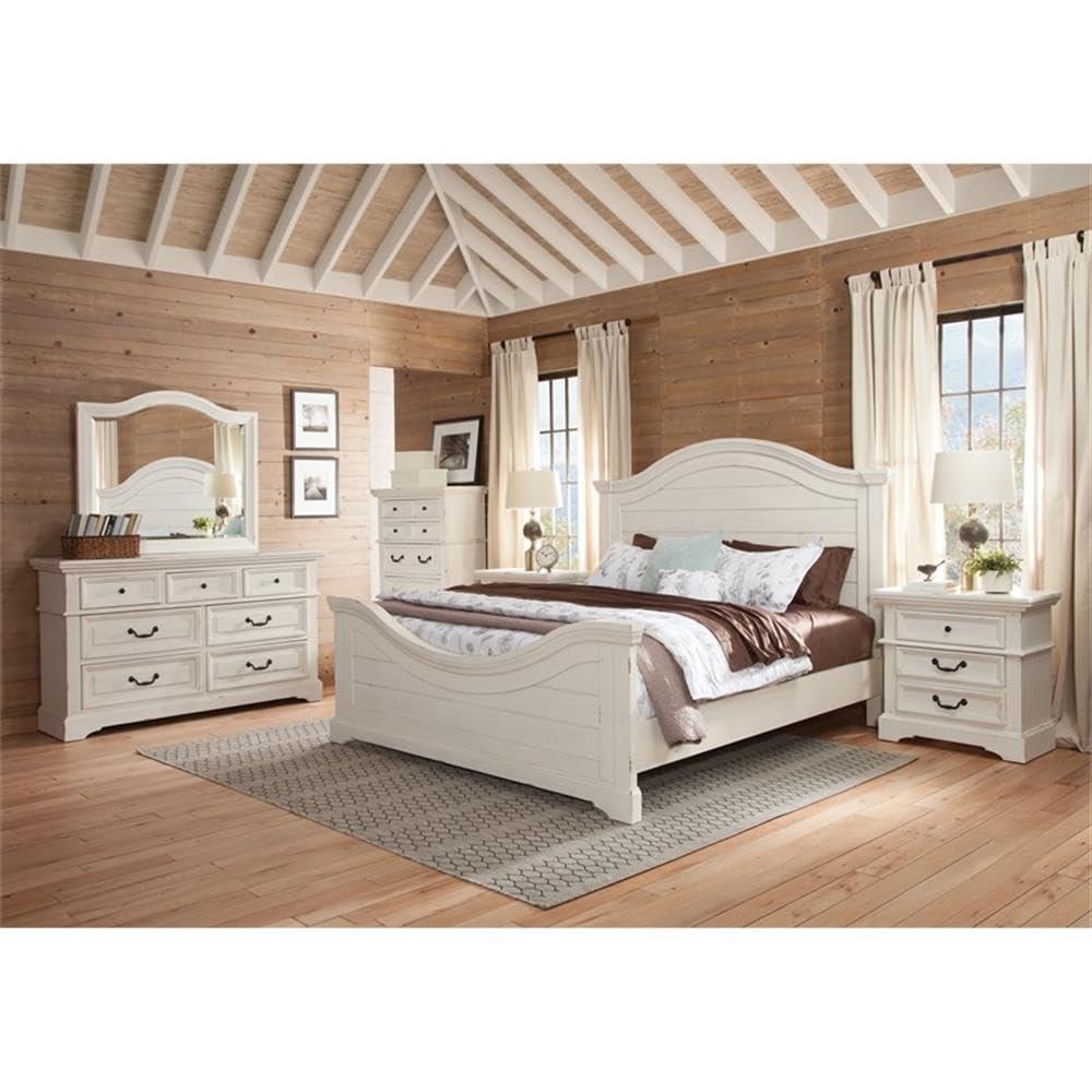 American Woodcrafters Stonebrook Antique White Wood King Panel Bed
