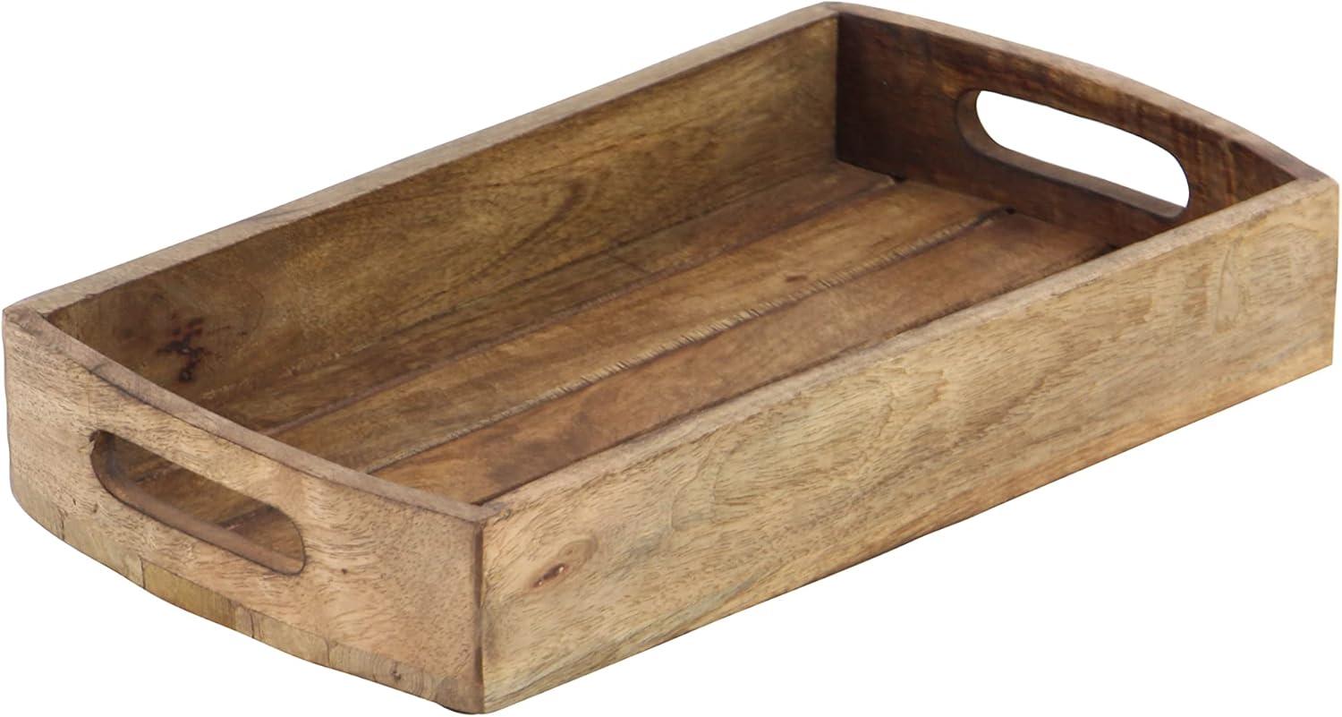 DecMode 14", 16", 19"W Light Brown Mango Wood  Tray with Slot Handles, 3-Pieces