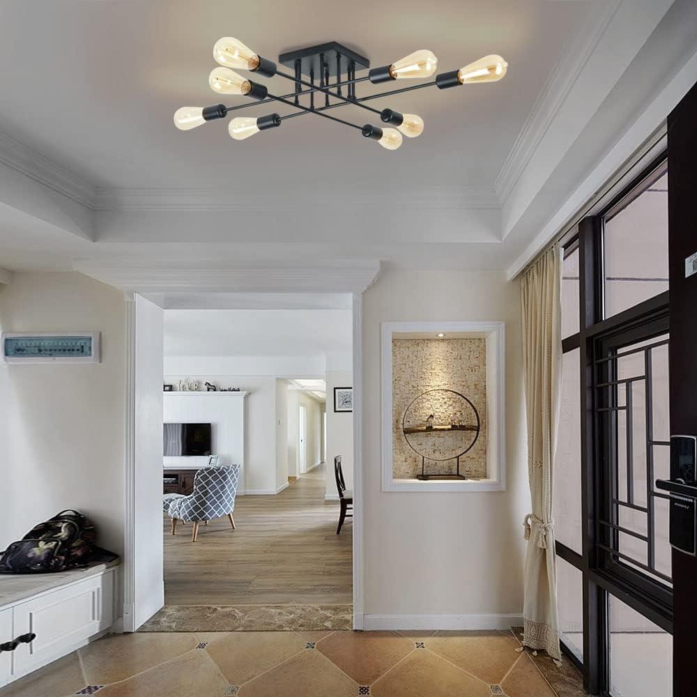 Aiwen 8 Lights Metal Sputnik Semi Flush Mount Ceiling Lamp Modern Home Decoration Light Fixture