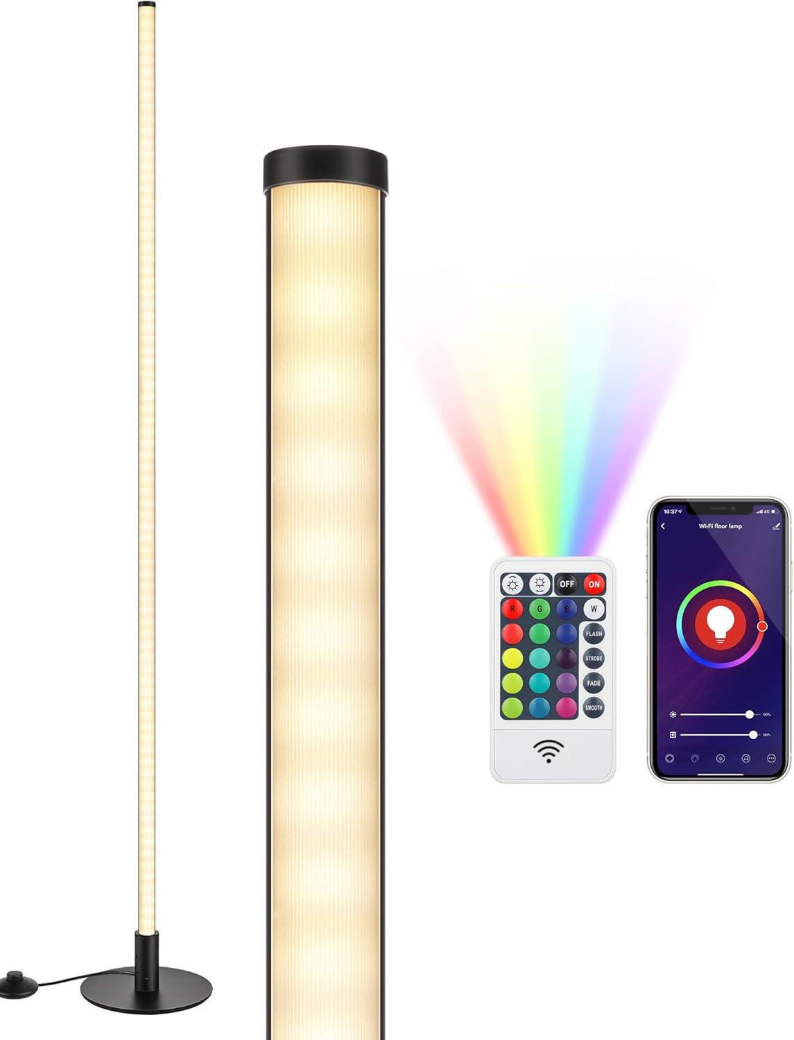 EDISHINE LED Corner Floor Lamp with Remote Control for Living Room, Bedroom, Kidroom, Home Decor, Lighting, Black