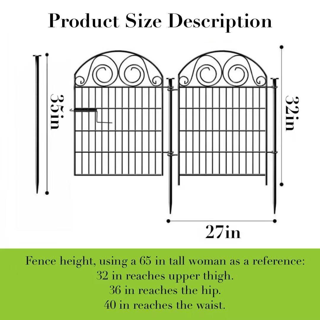 Tall Garden Fence Animal Barrier with Gate, 32 in(H) 16 Panels Garden Fences and Borders for Dogs, Dog Fence Outdoor for Yard, Total Length 35 Ft Metal Temporary Fencing│Patented