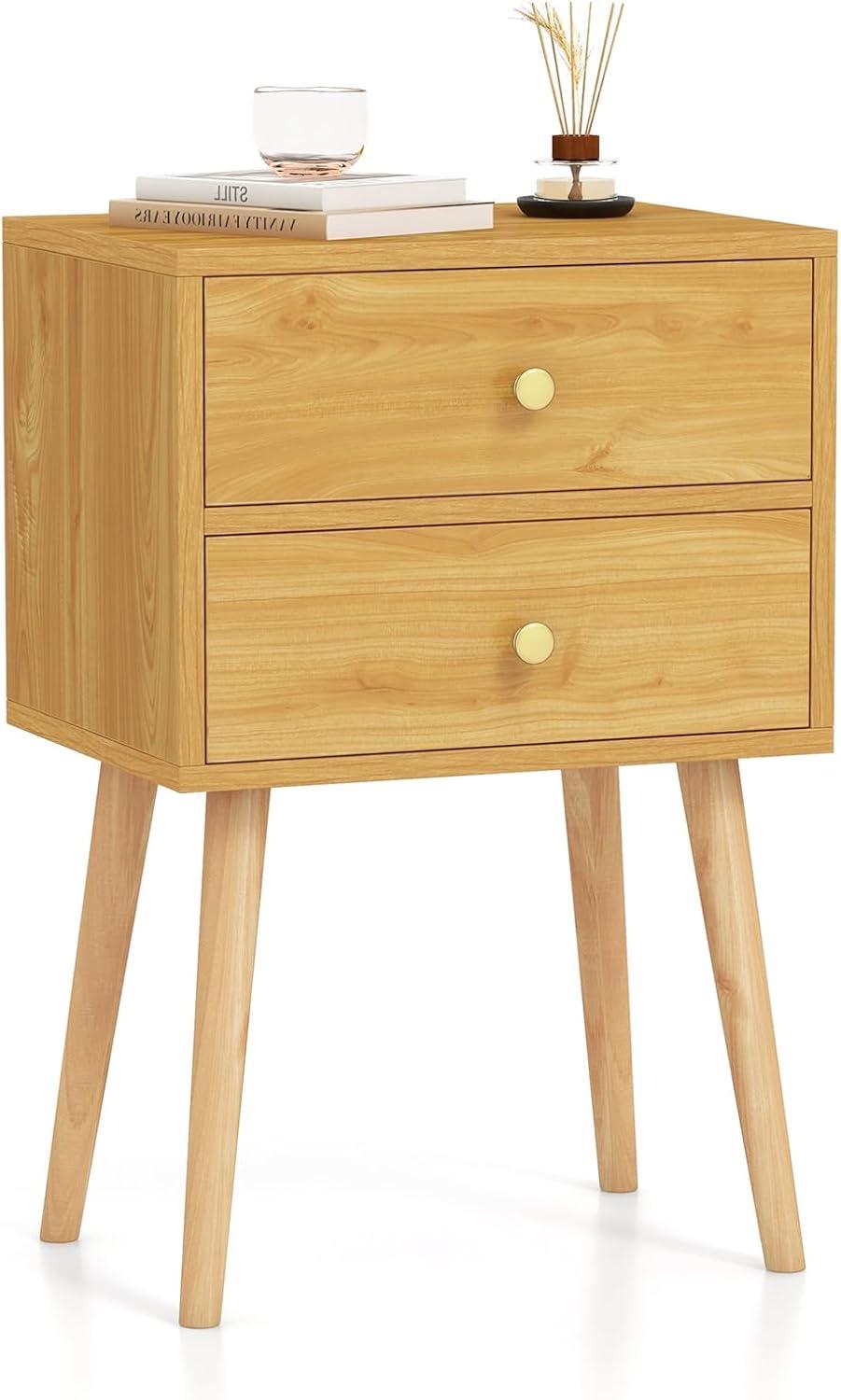 Nightstand W/2 Drawers For Bedroom Living Room Small Spaces Modern Home Furniture Simple Natural Legs Storage End Side Tables (1, Natural)